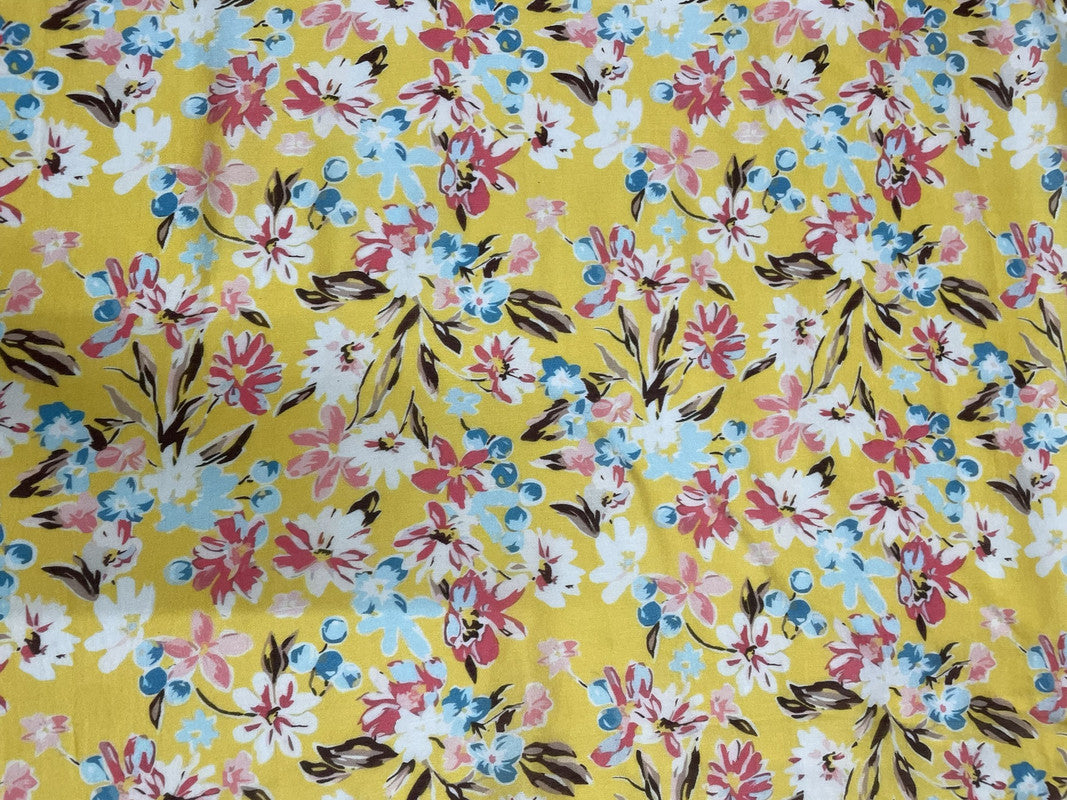 Yellow Flower Pure Chanderi Fabric