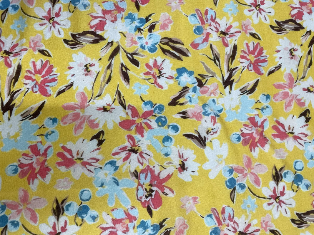 Yellow Flower Pure Chanderi Fabric