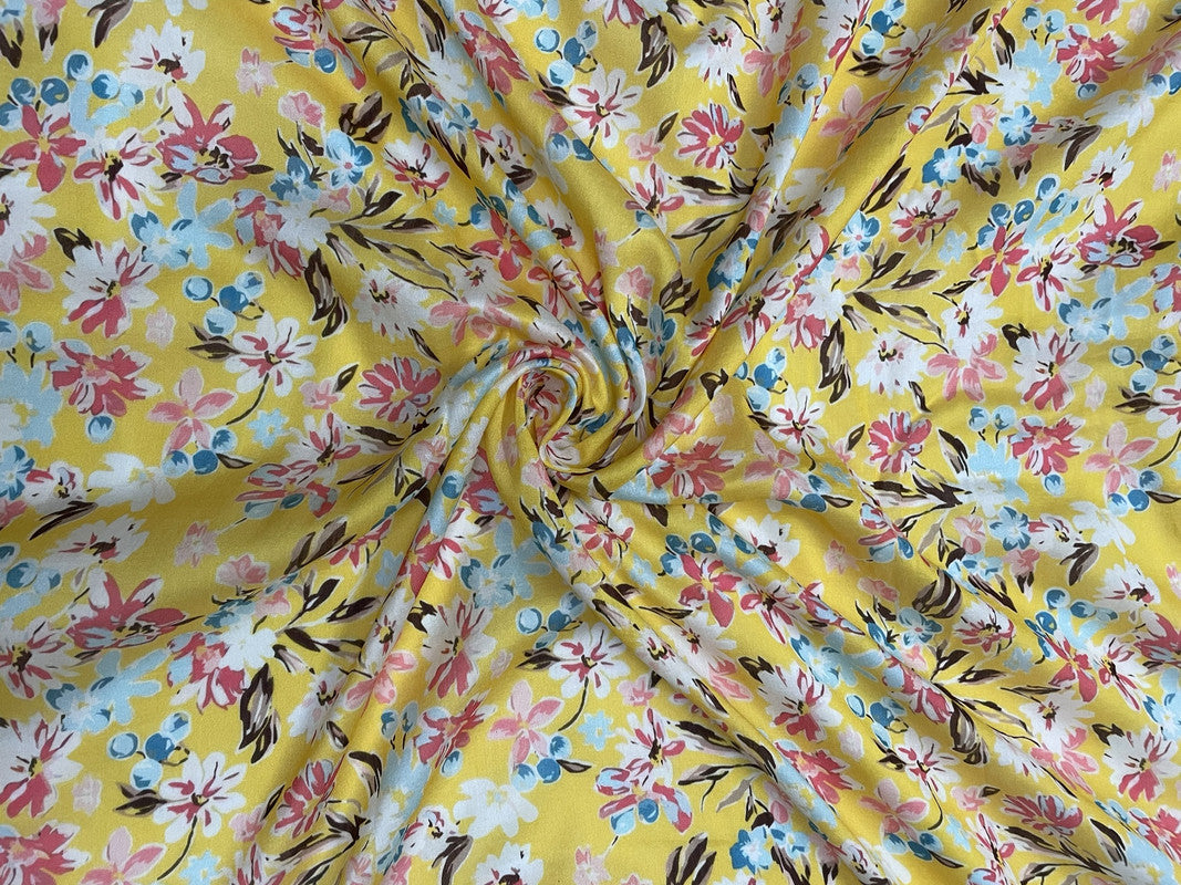 Yellow Flower Pure Chanderi Fabric