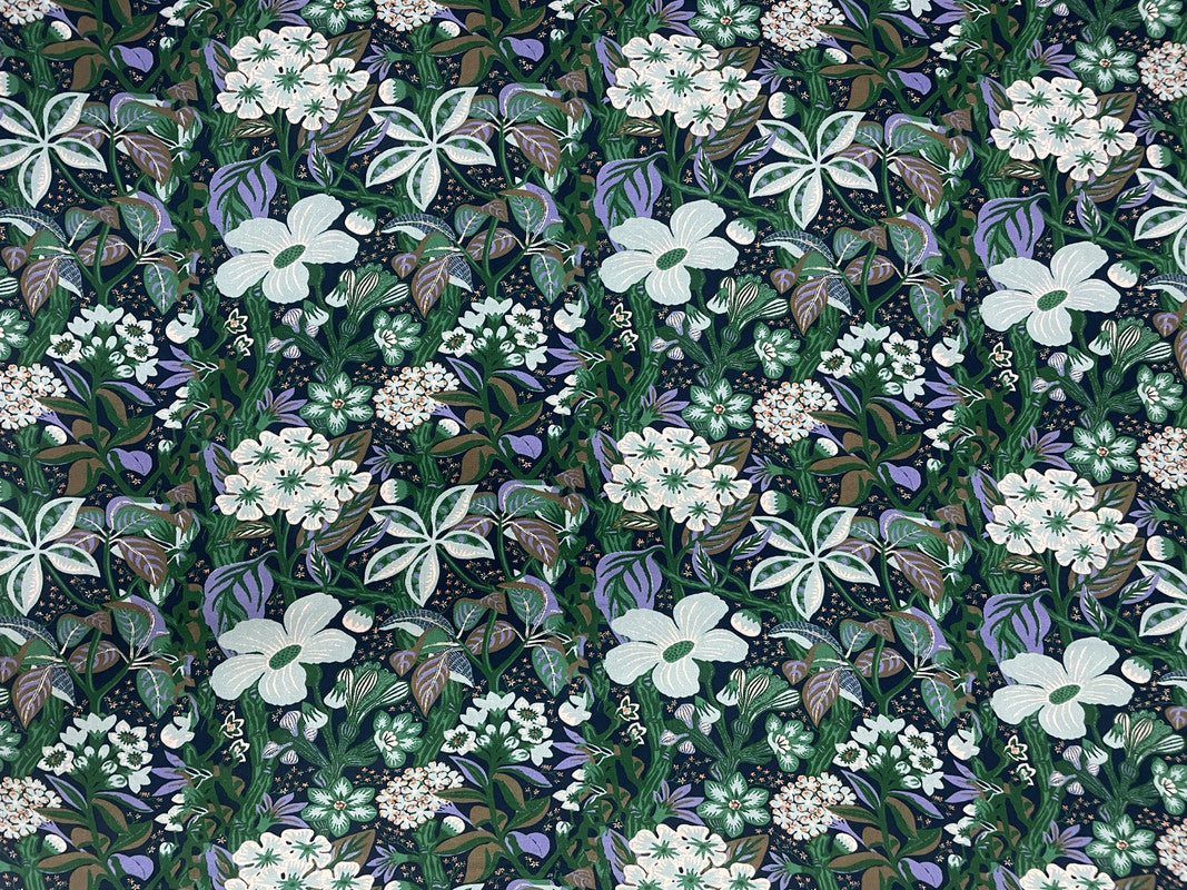 Bottle Green Floral Rayon Print Fabric