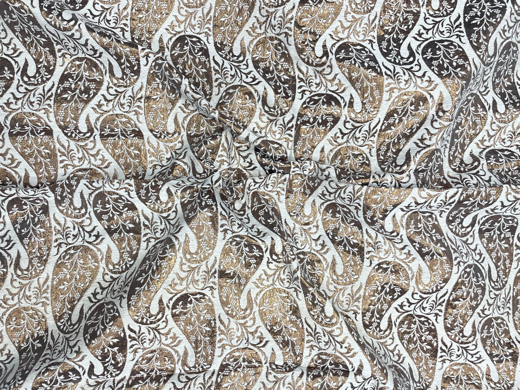 White & Copper Abstract Dyeable Semi Brocade Fabric