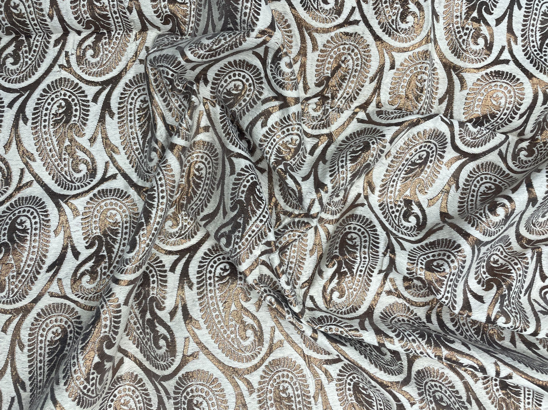 White Abstract Dyeable Semi Brocade Fabric