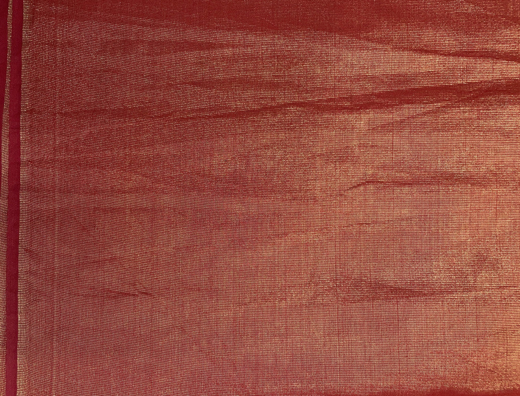 Red & Golden Plain Dual Tone Pure Tissue Silk Fabric