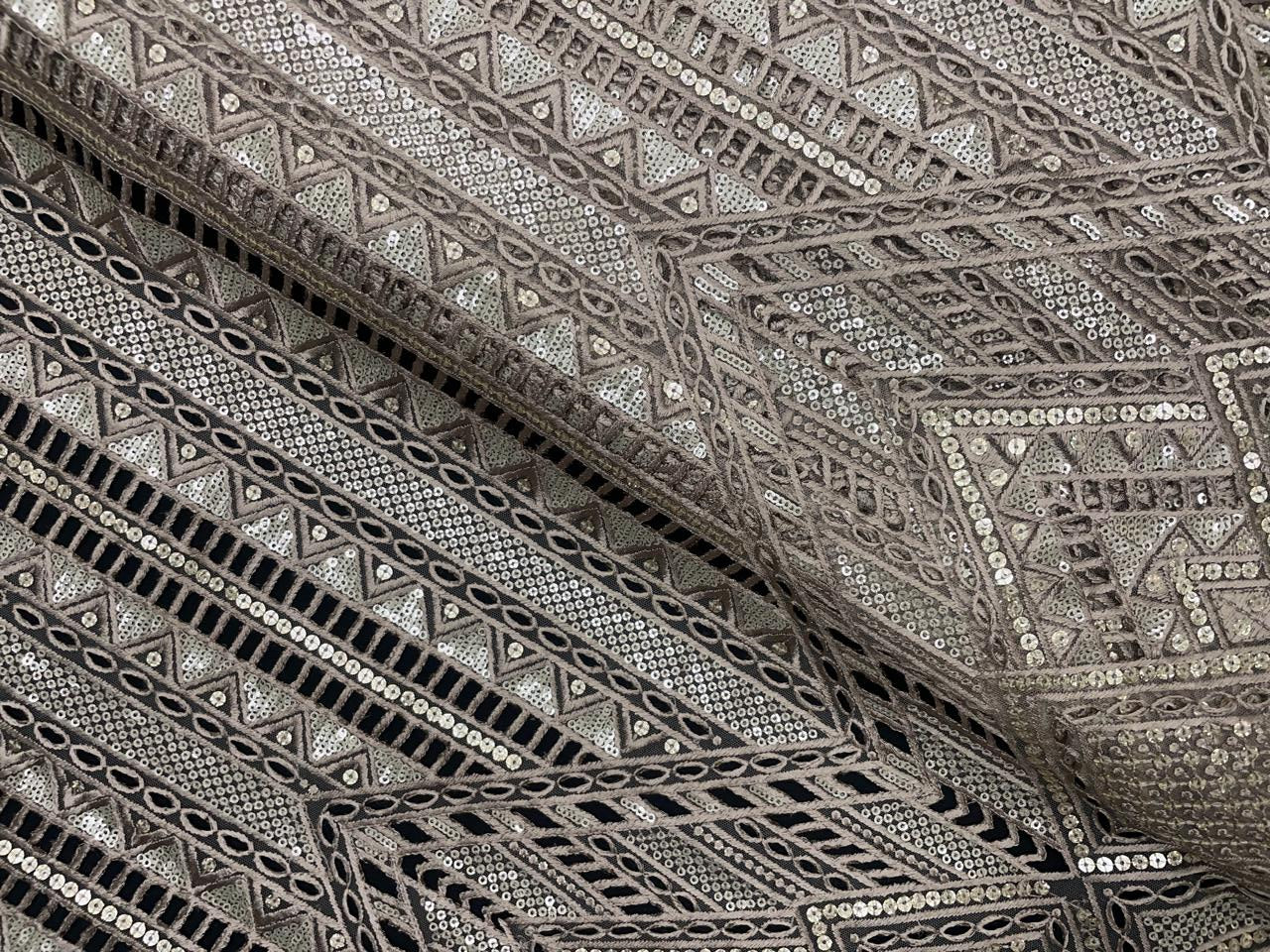 Geometric Embroidered Net Fabric