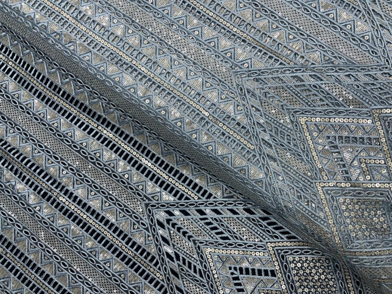 Geometric Embroidered Net Fabric