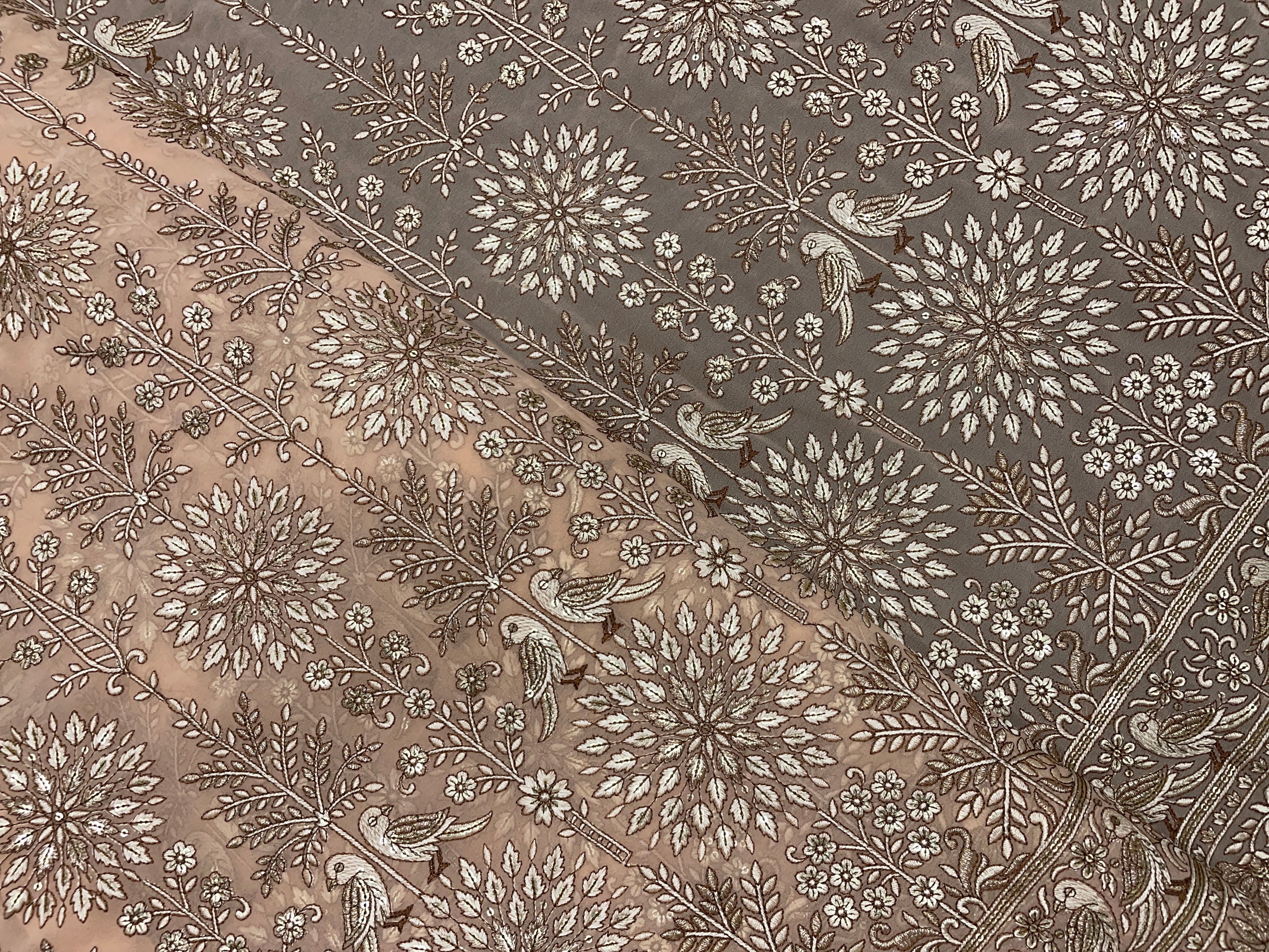 Peach Traditional Georgette Embroidered Fabric