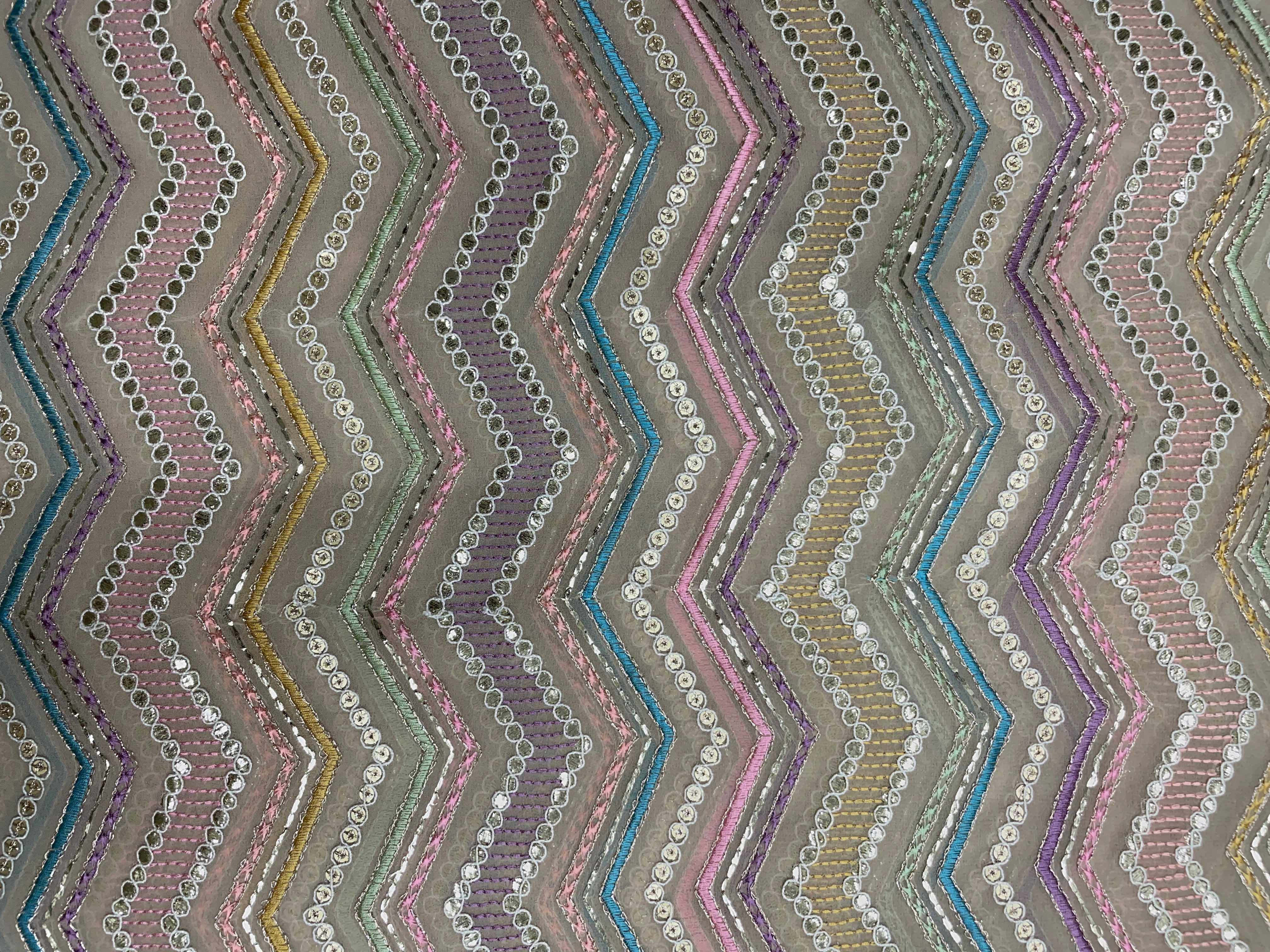 Multicolor Chevron Georgette Embroidered Fabric