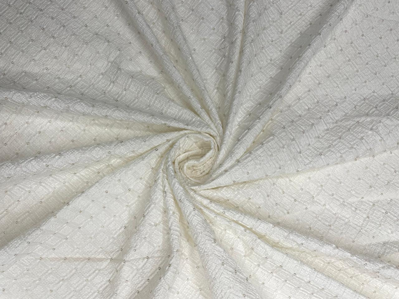 White Dyeable Geometric Dola Silk Embroidered Fabric