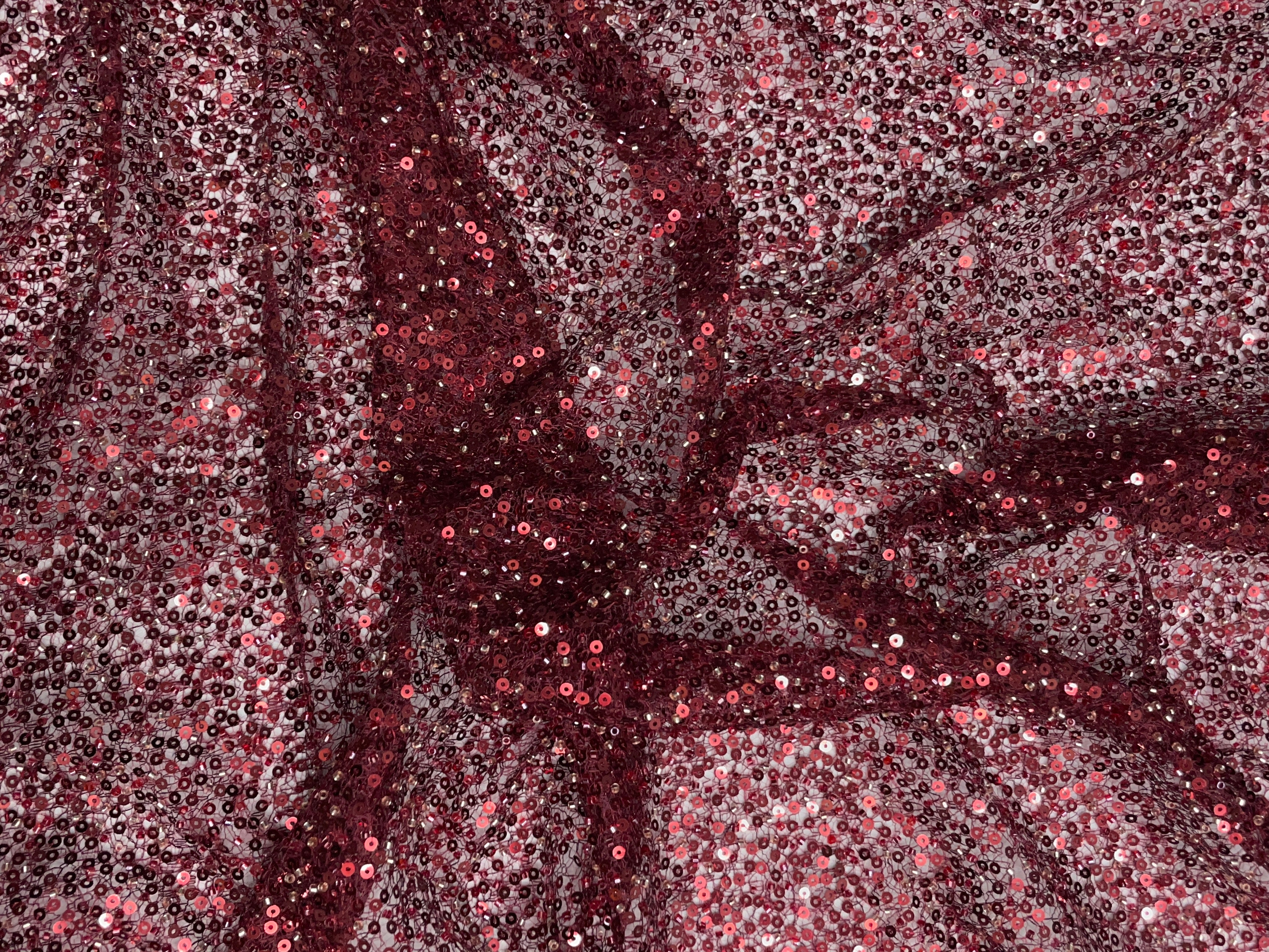 Maroon Abstract Sequence Net Fabric