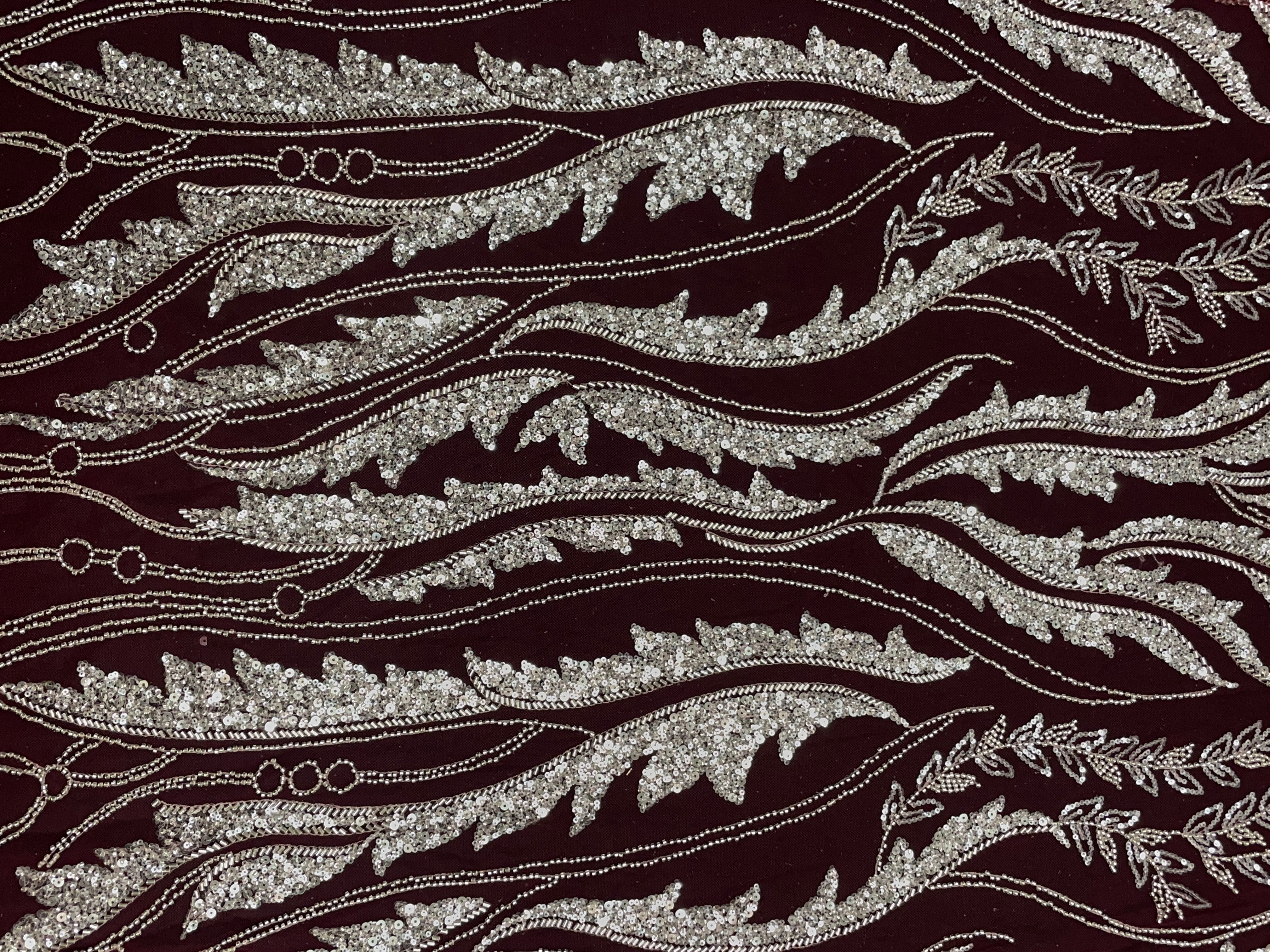 Dark Rosewood Floral Cut Dana Embroidered Net Fabric