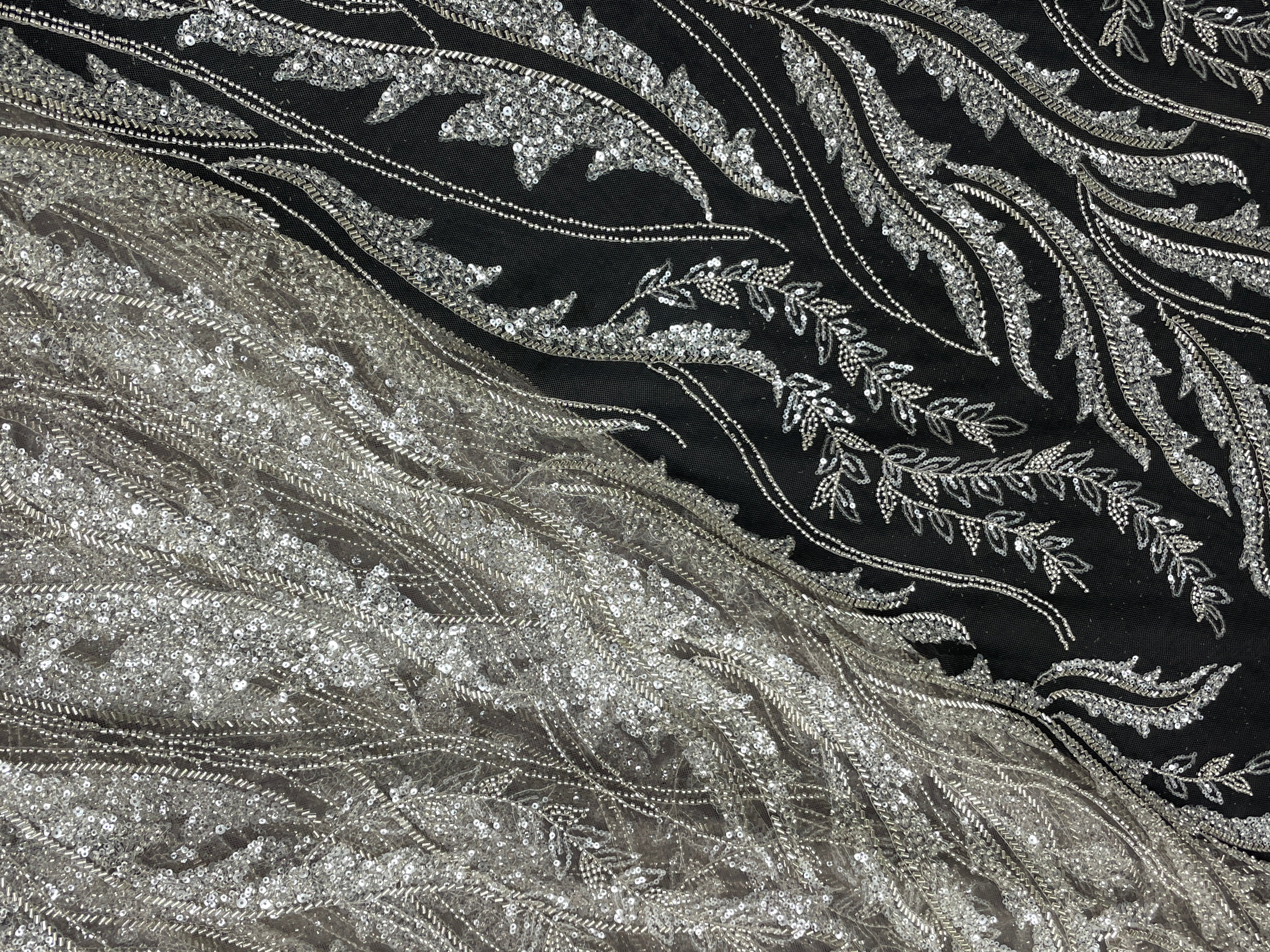 Grey Floral Cut Dana Embroidered Net Fabric