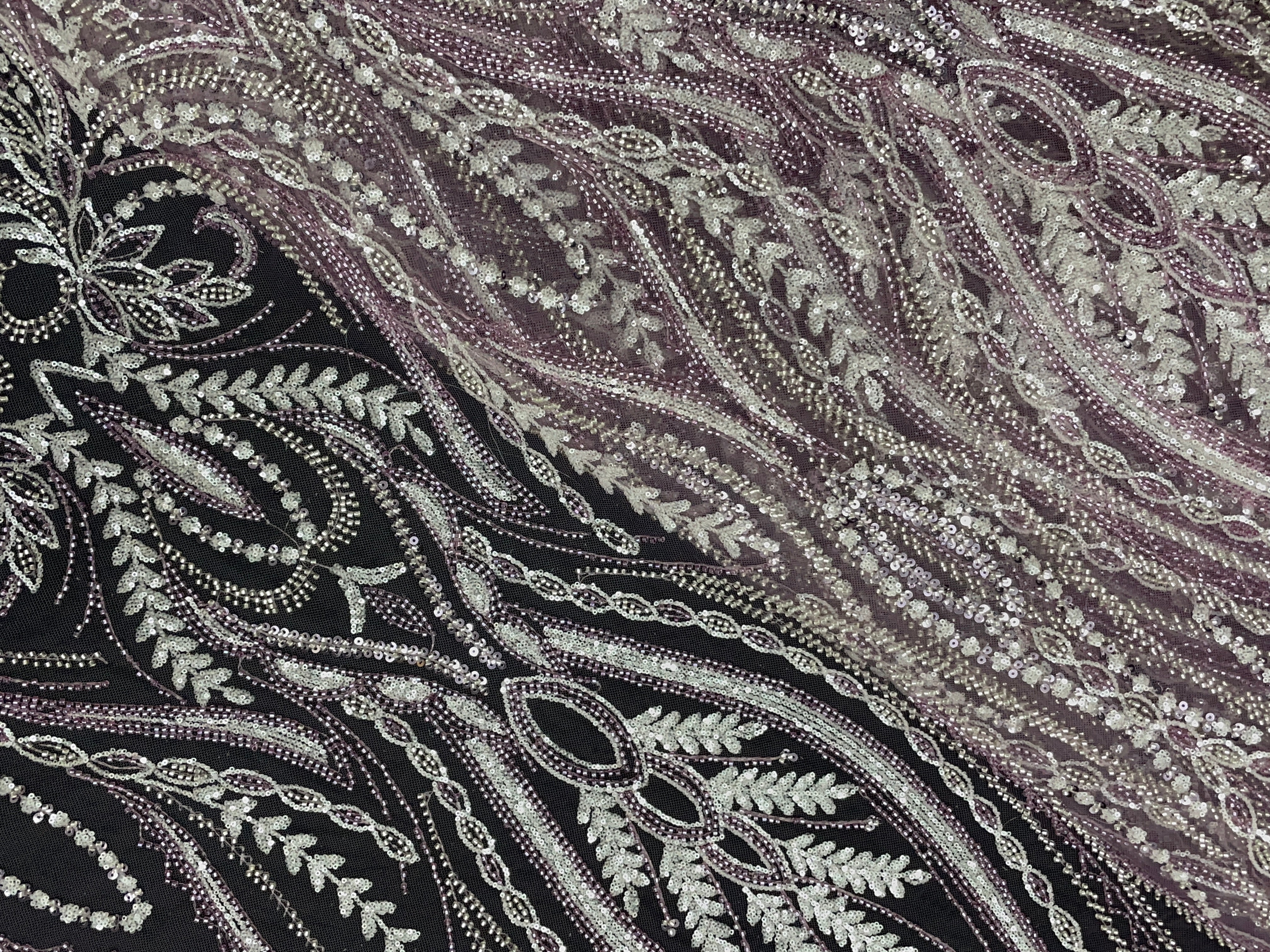 Lilac Floral Cut Dana Embroidered Net Fabric