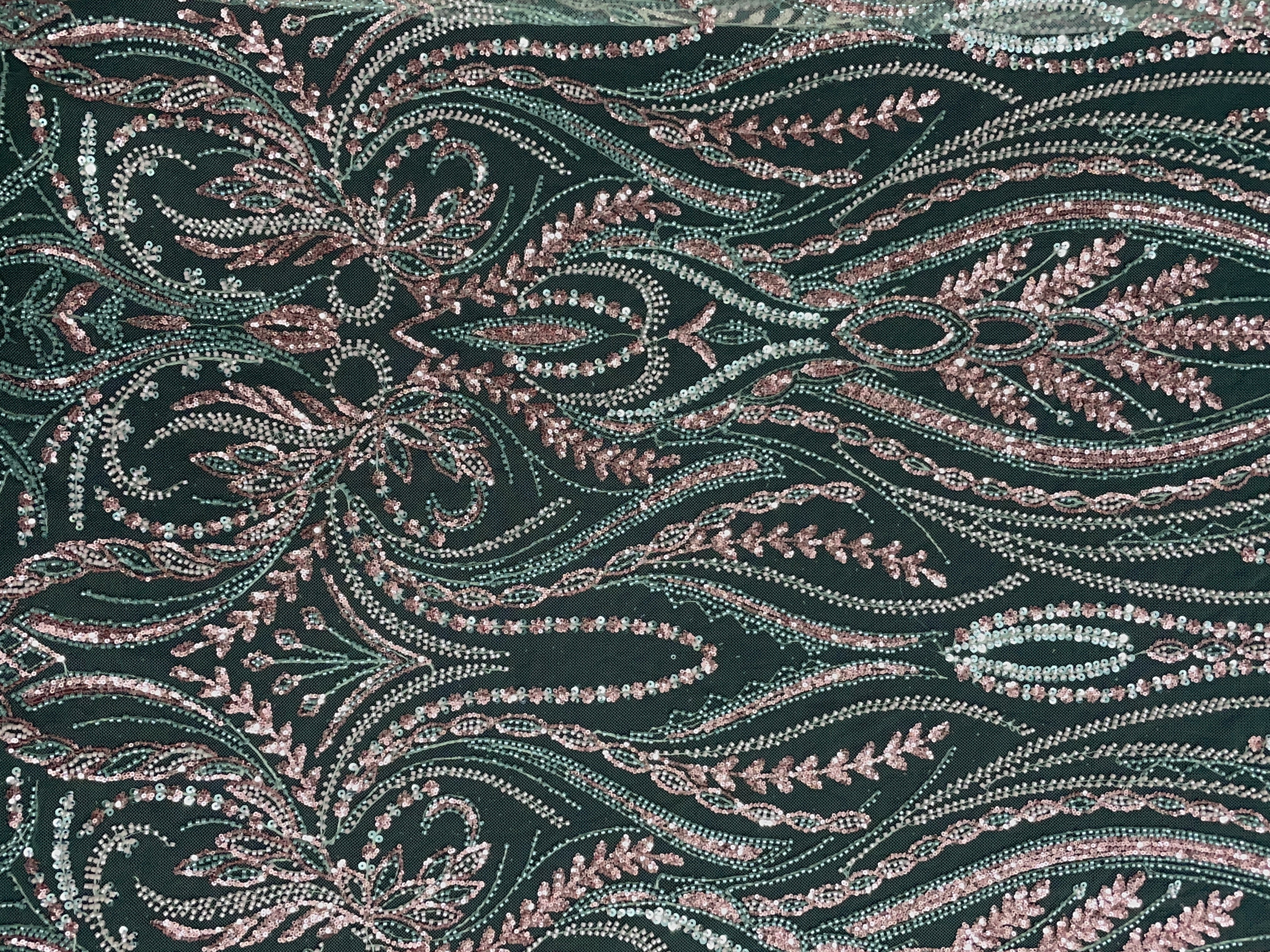 Sea Green Floral Cut Dana Embroidered Net Fabric