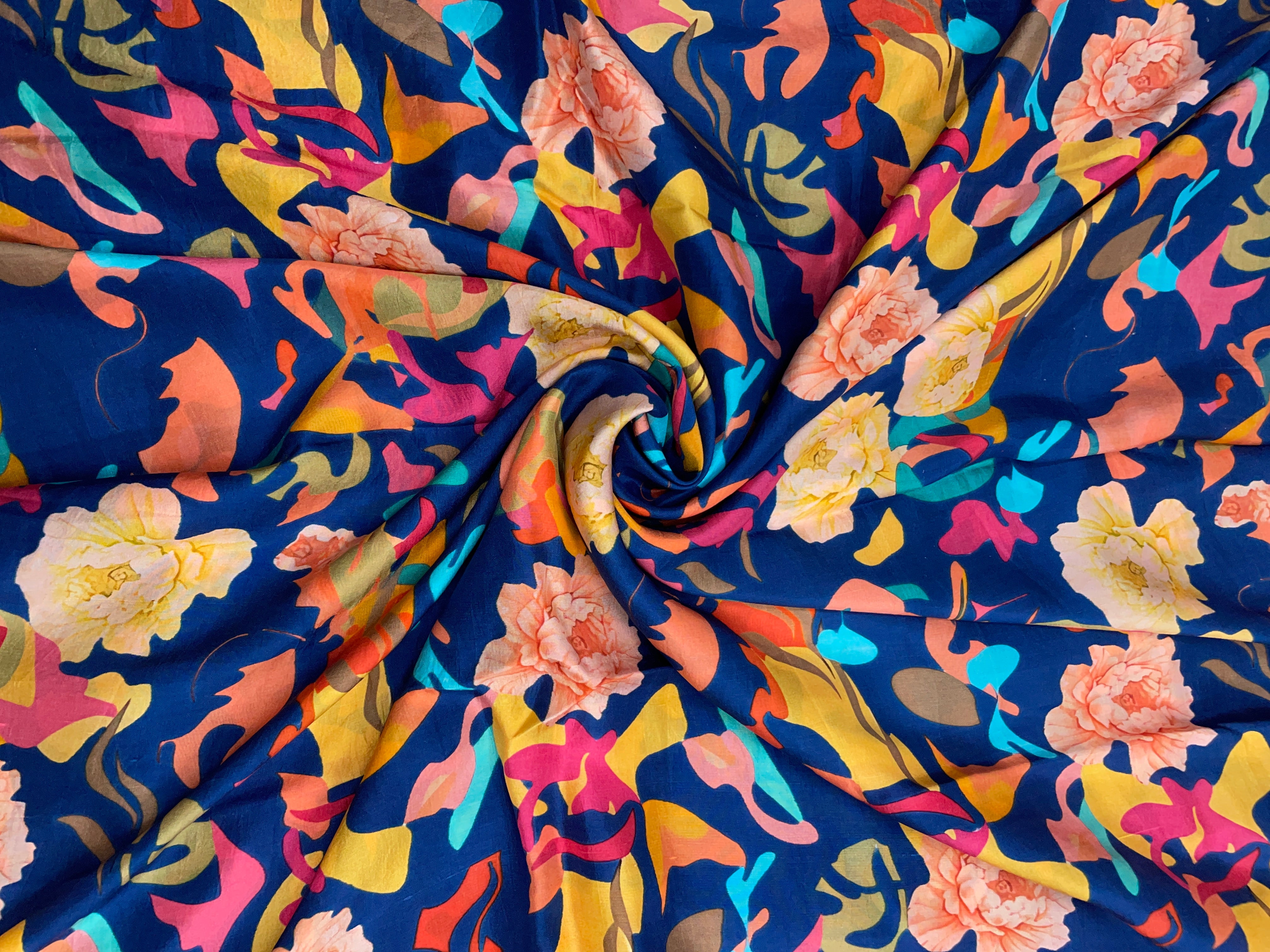 Multicolor Abstract Dupion Silk Fabric