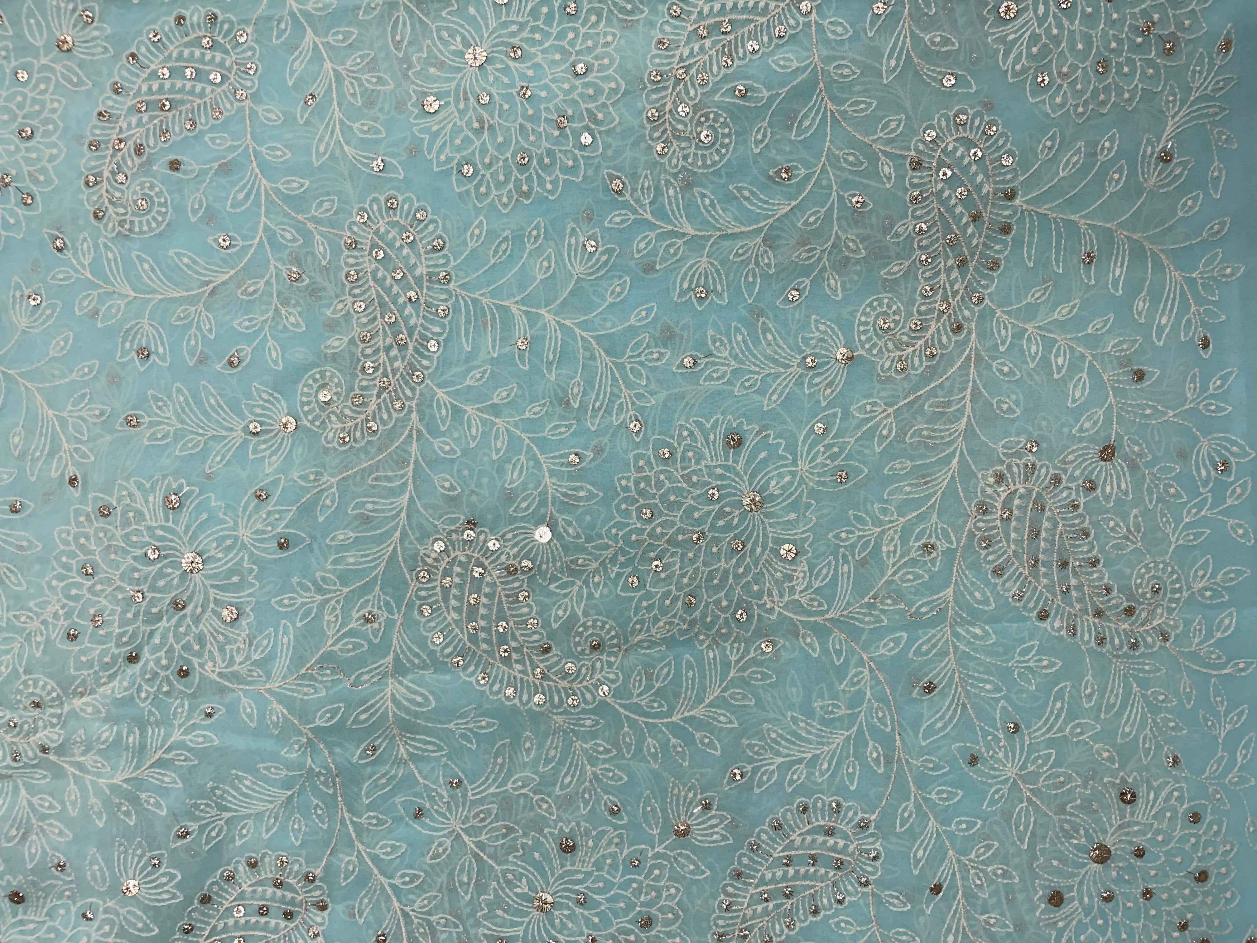 Sky Blue Floral Embroidered Georgette Fabric