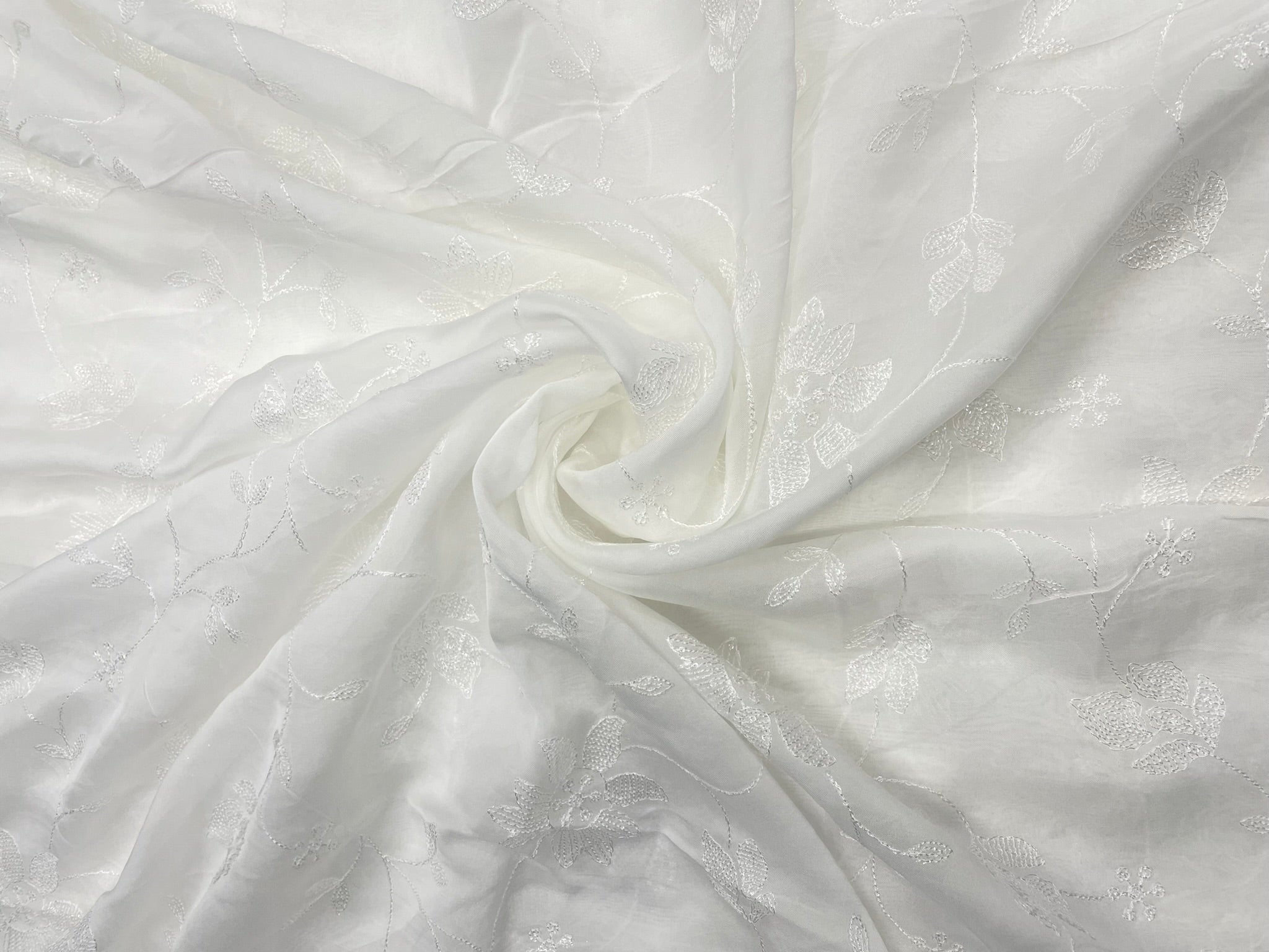 White Floral Dyeable Organza Embroidered Fabric