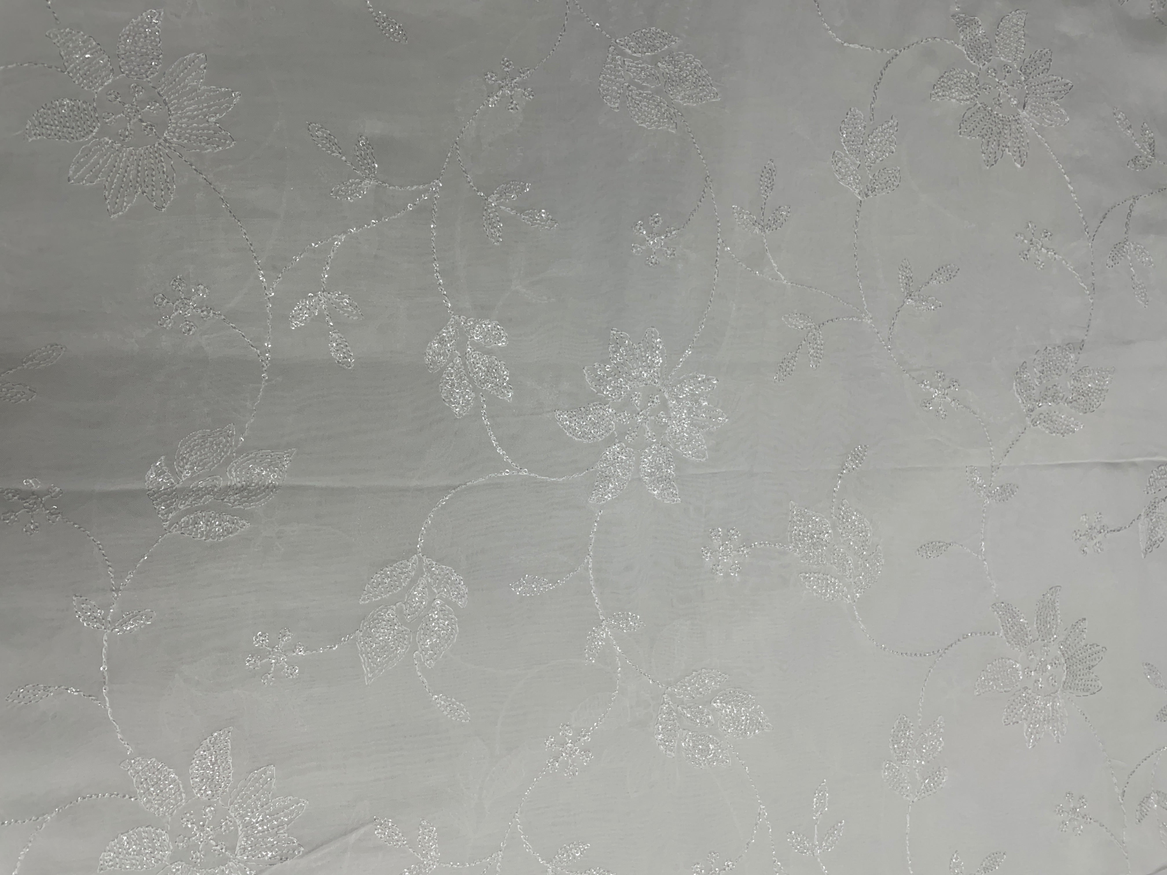 White Floral Dyeable Organza Embroidered Fabric