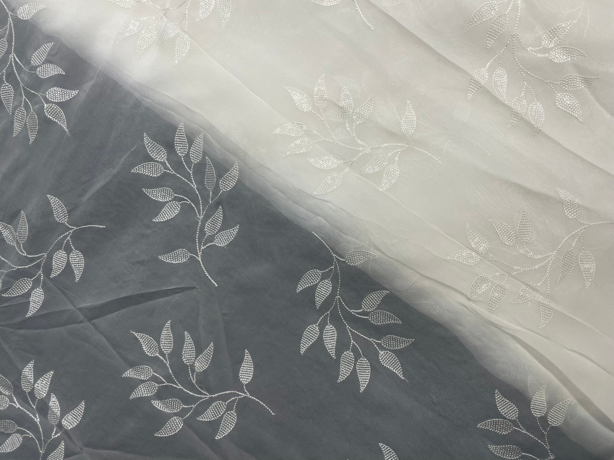 Off White Floral Dyeable Organza Embroidered Fabric