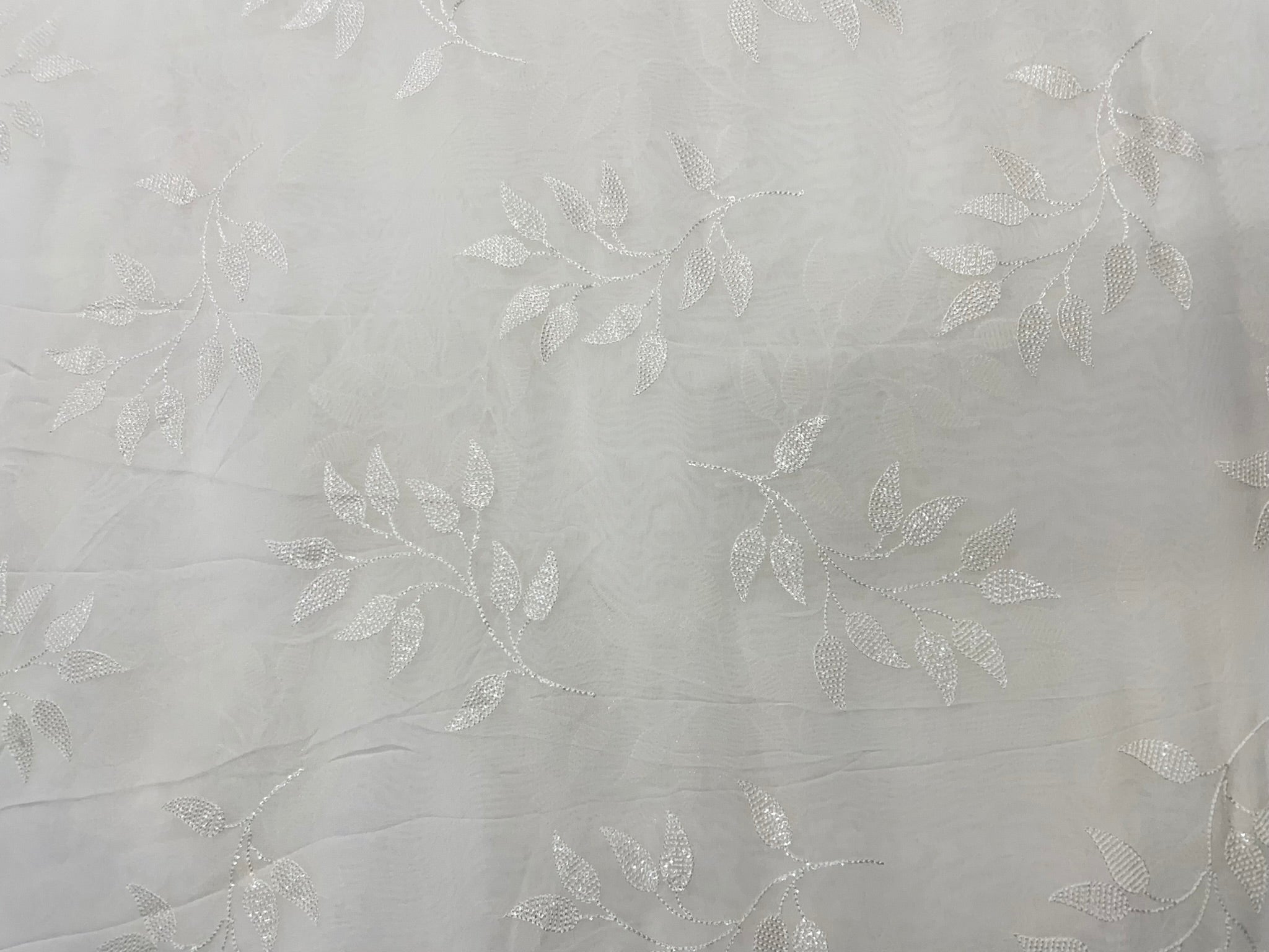 Off White Floral Dyeable Organza Embroidered Fabric