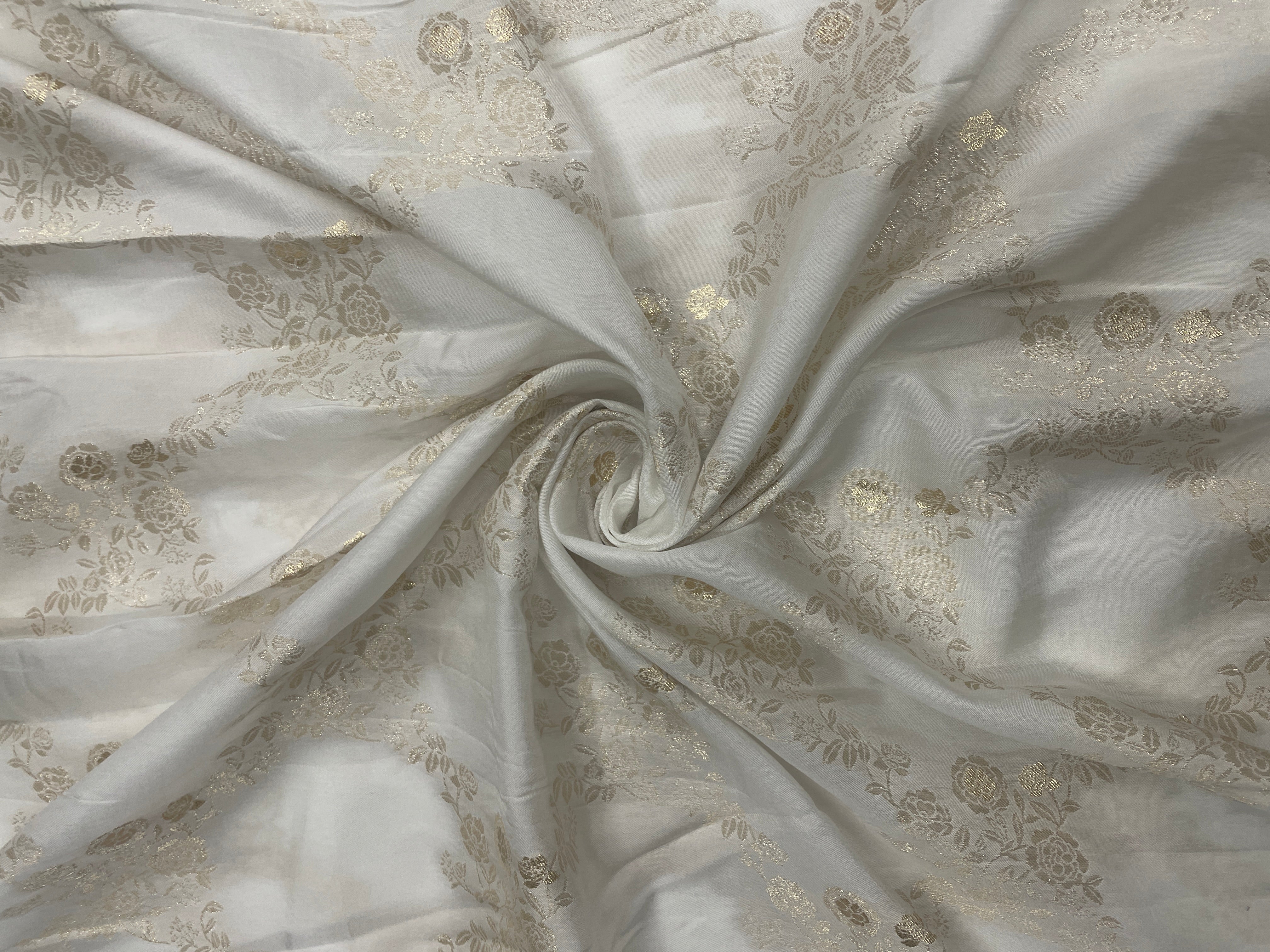 White Floral Dyeable Dola Silk Zari Fabric