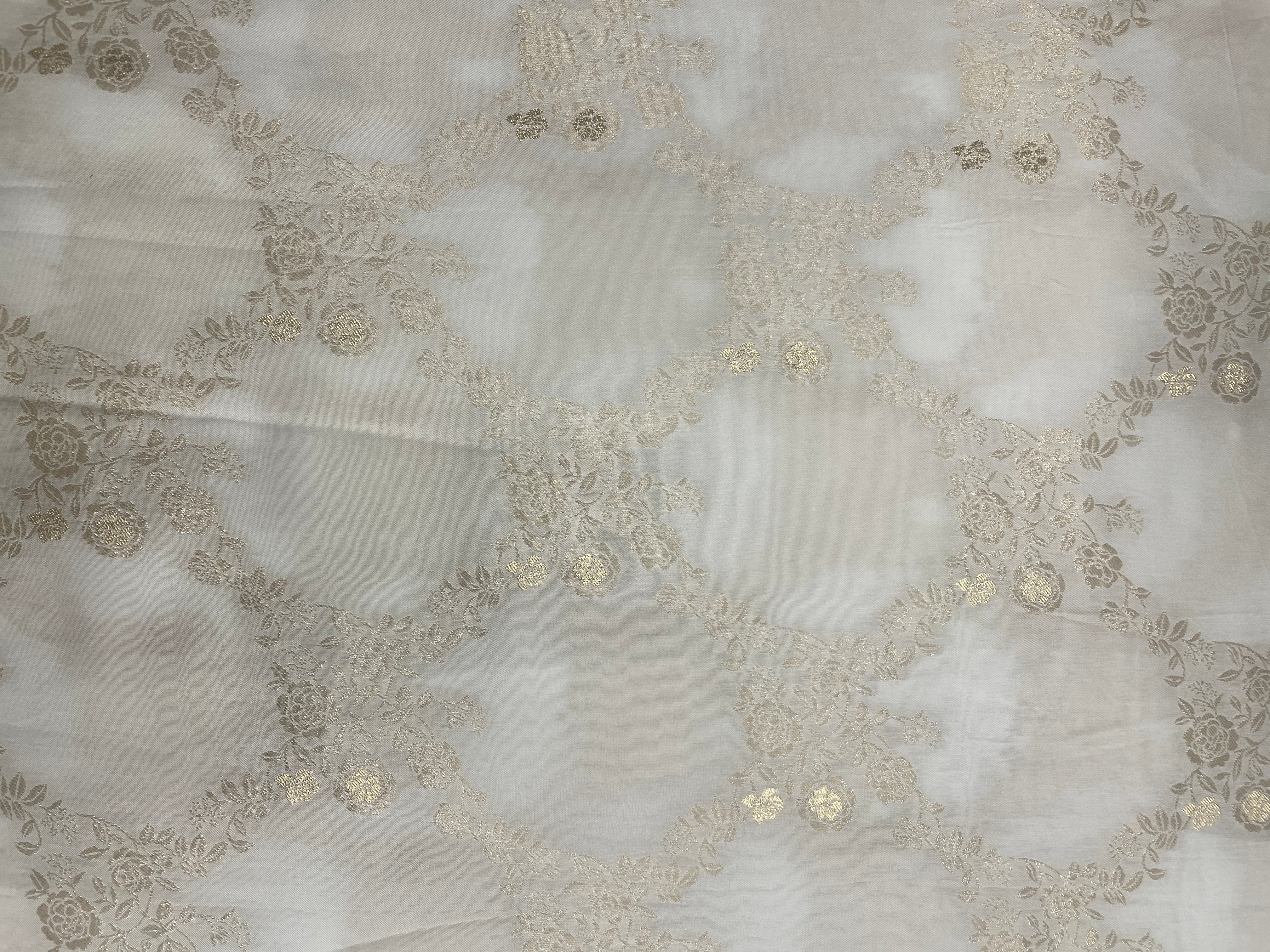 White Floral Dyeable Dola Silk Zari Fabric