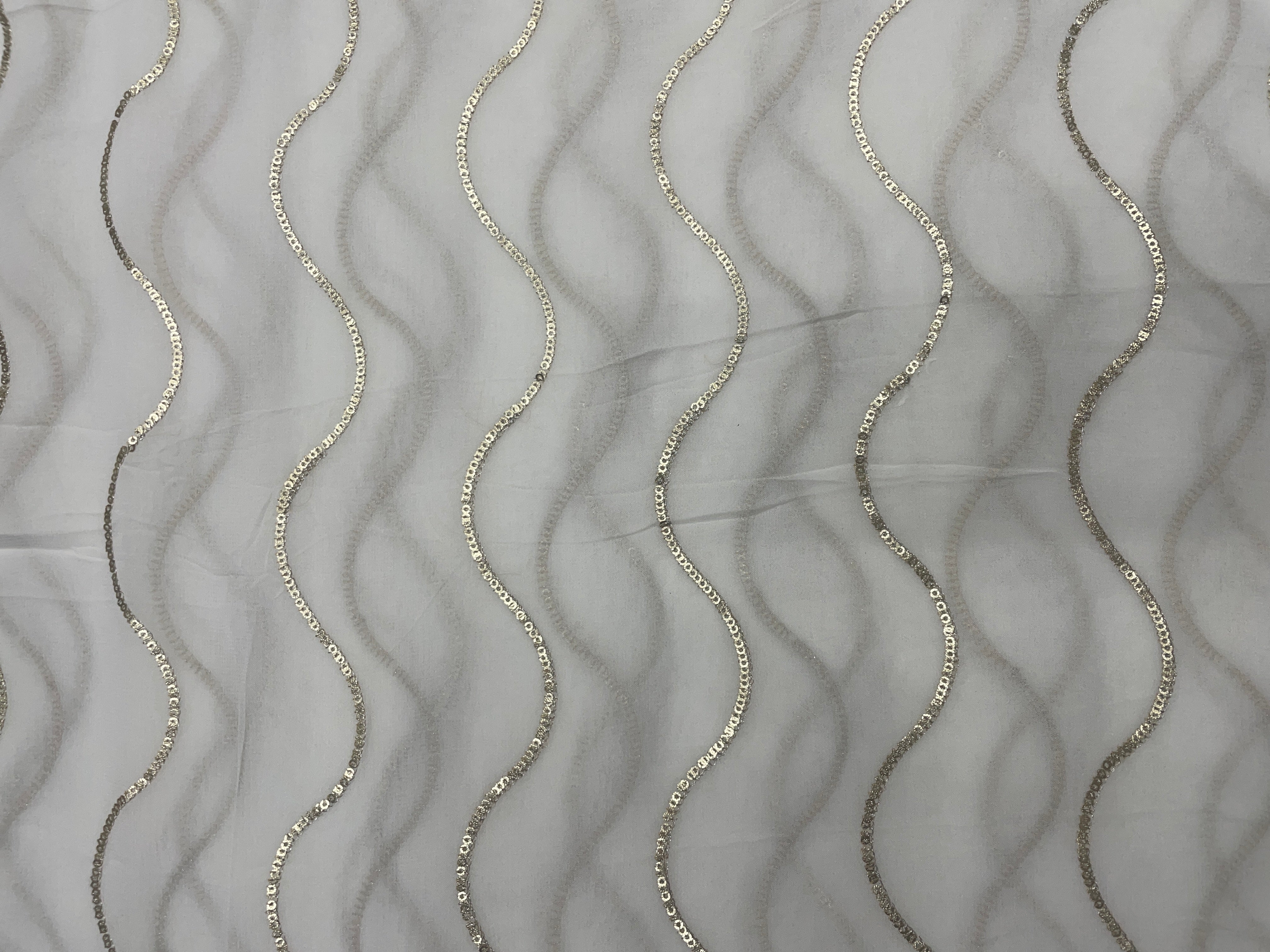 White Stripes Dyeable Embroidered Georgette Fabric