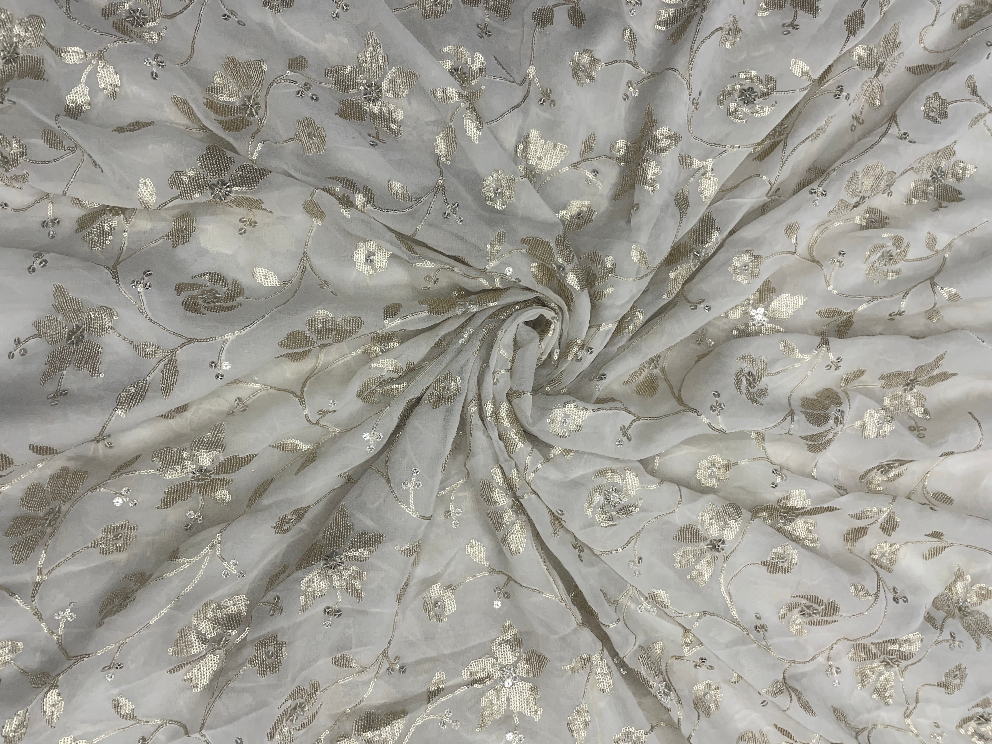 White Floral Dyeable Georgette Embroidered Fabric