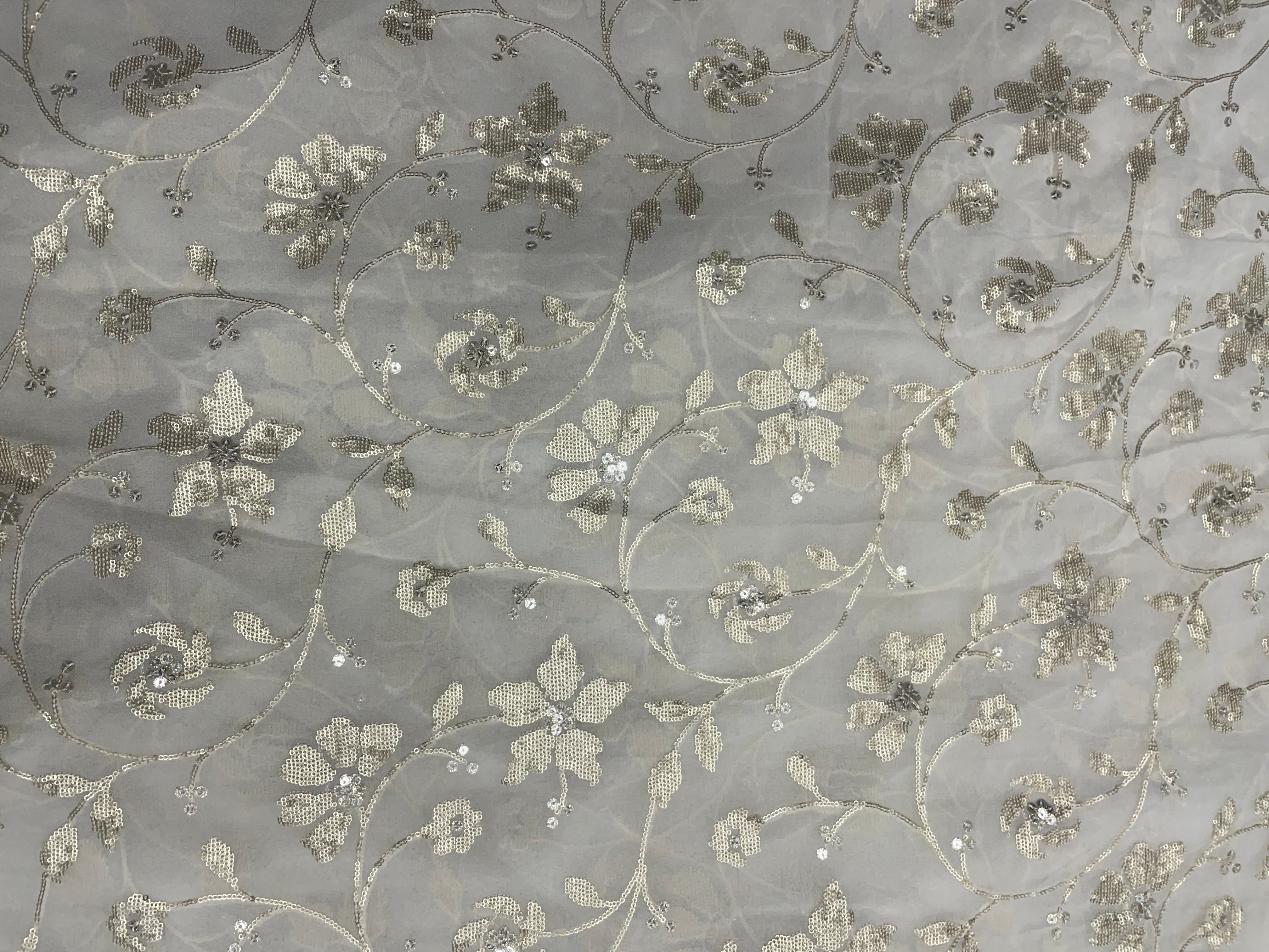 White Floral Dyeable Georgette Embroidered Fabric