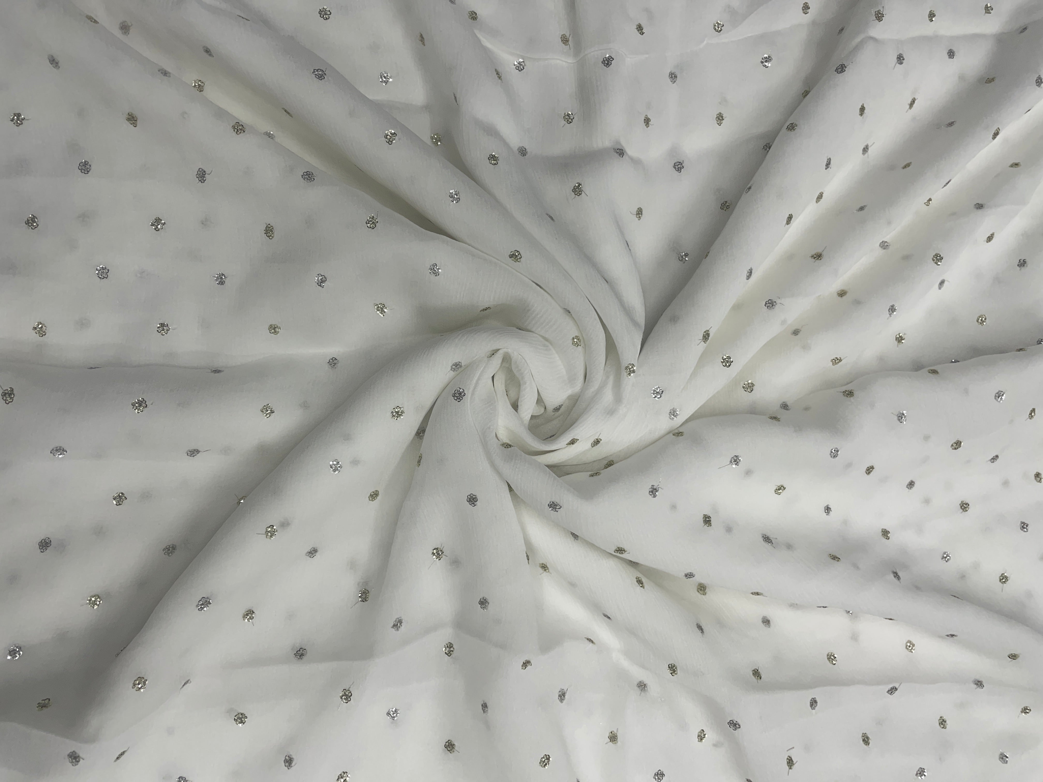 White Shine Dots Dyeable Chinon Embroidered Net Fabric