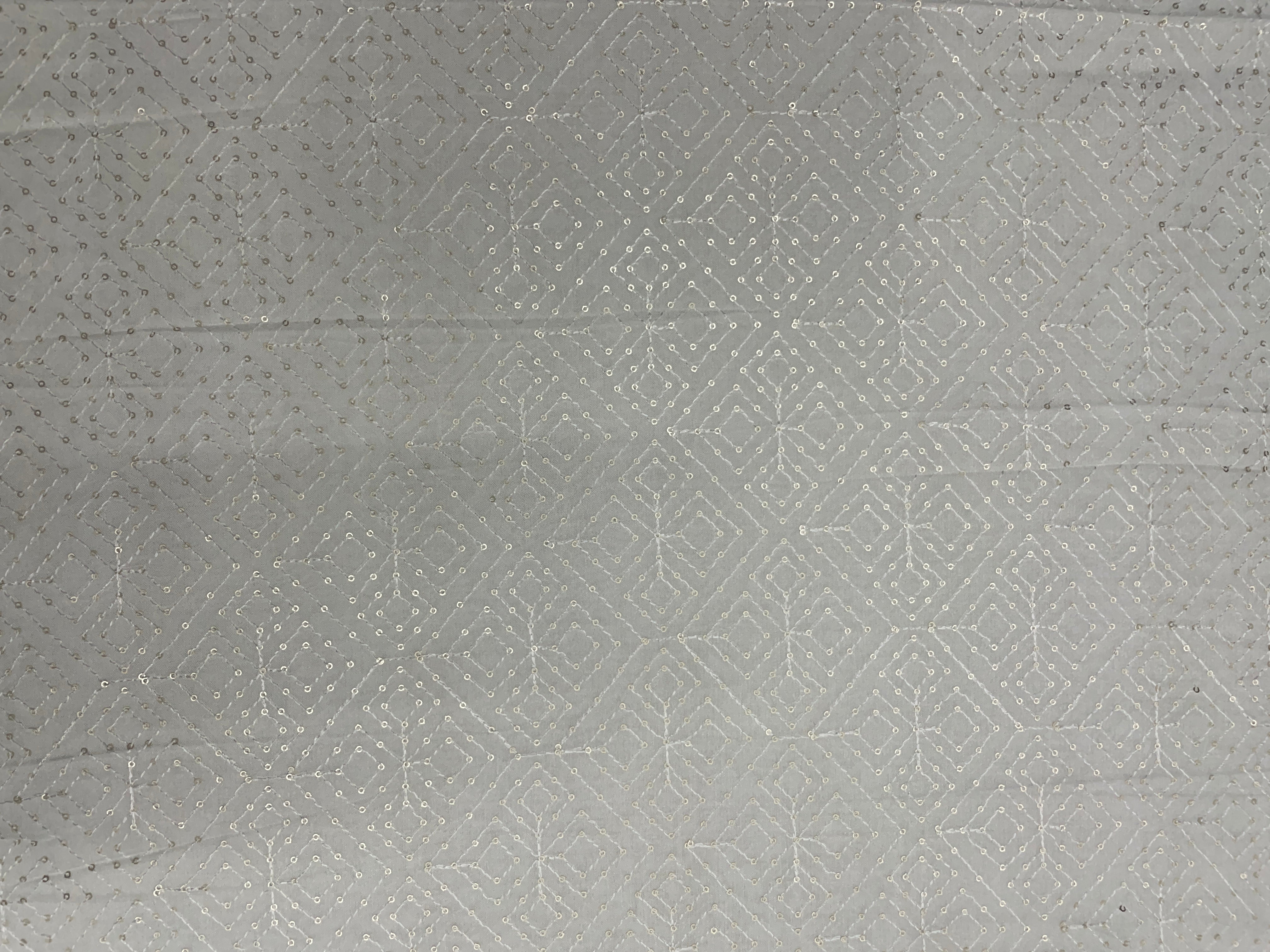 White Geometric Dyeable Chinon Embroidered Net Fabric