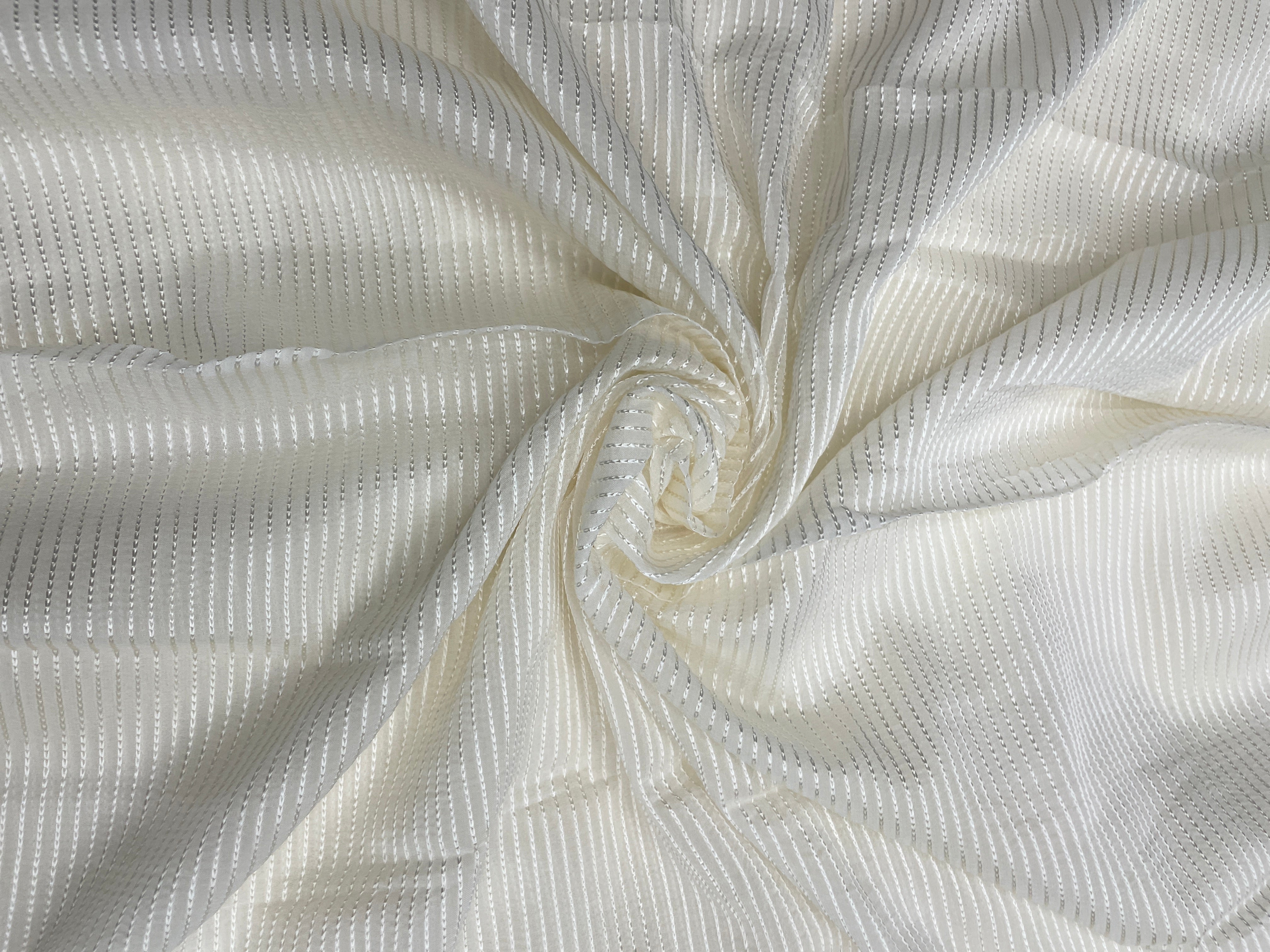 White Stripes Dyeable Embroidered Georgette Fabric