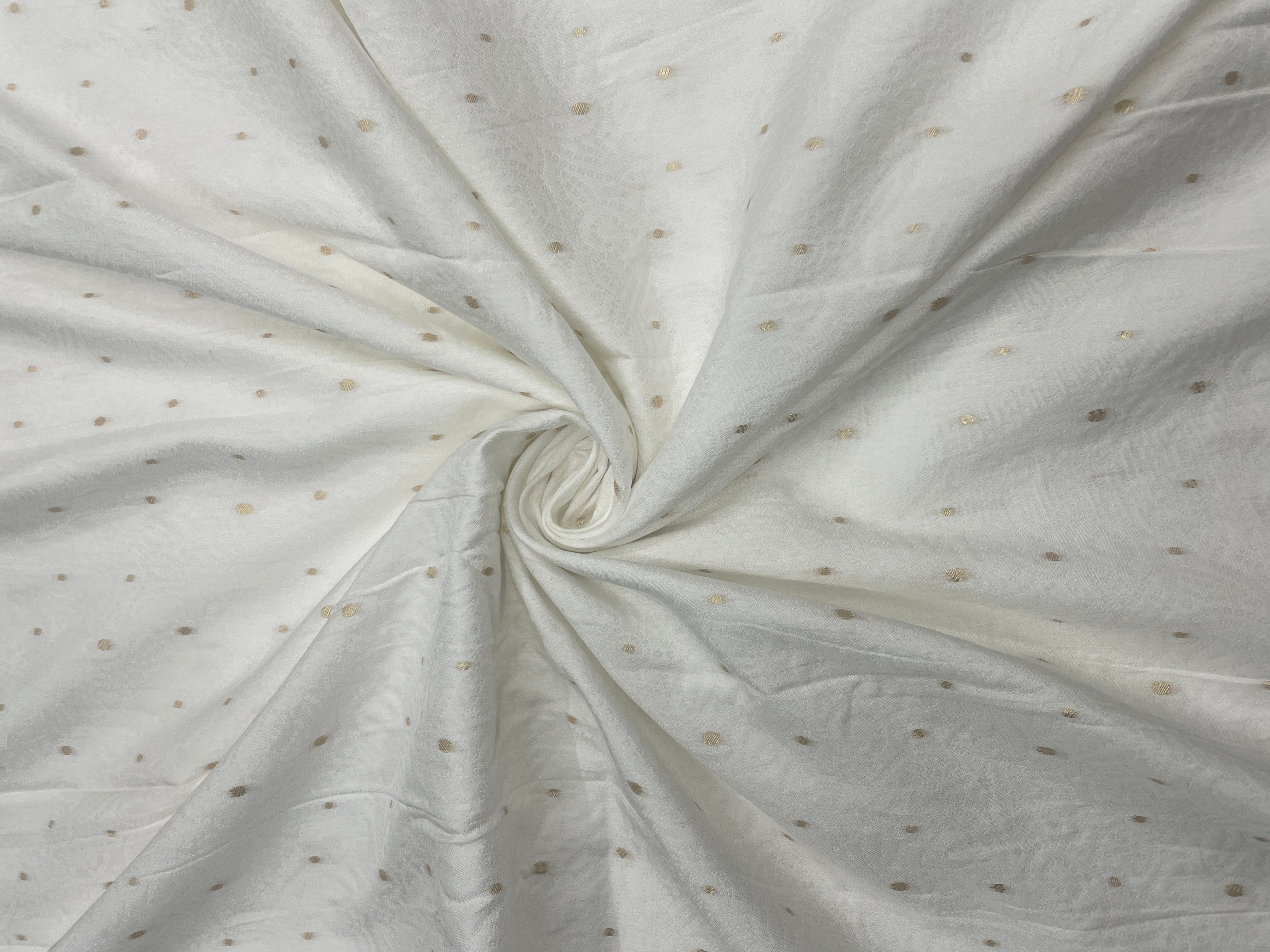 White Dots Dyeable Dola Silk Self Zari Fabric