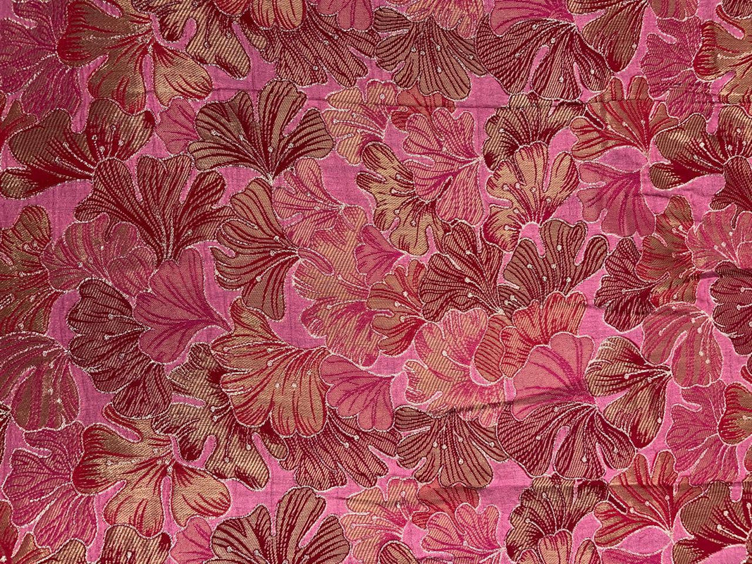 Pink Floral Embroiderd Dola Jacquard Fabric