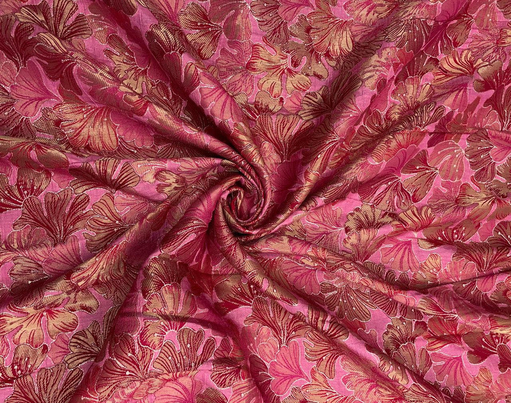 Pink Floral Embroiderd Dola Jacquard Fabric