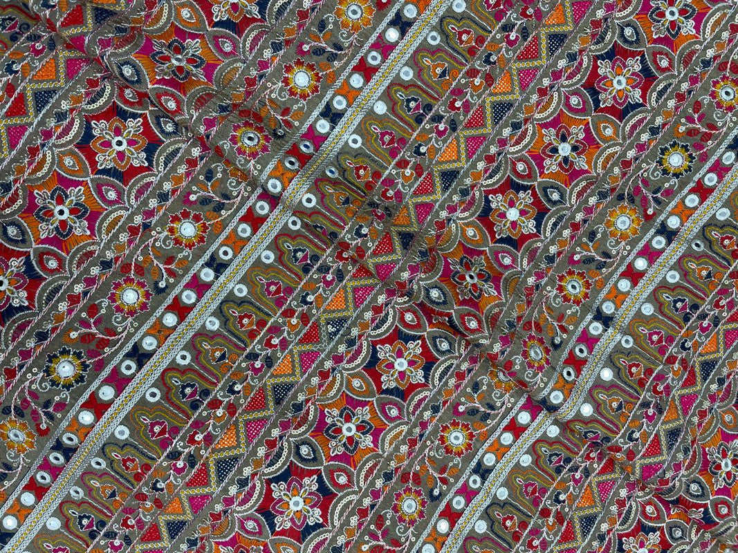 Multicolor Traditional Tissue Embroidered Fabric