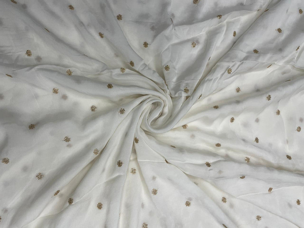 White Dyeable Butti Embroidered Chinnon Chiffon Fabric