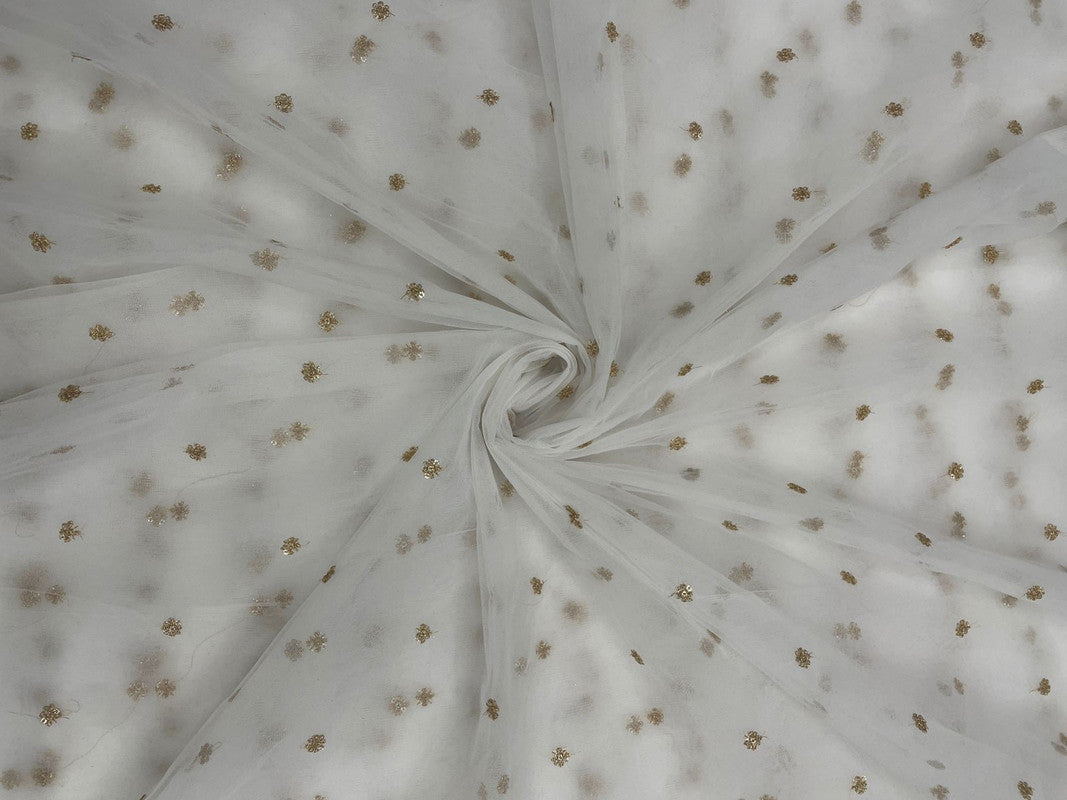 White Dyeable Butti Embroidered Net Fabric