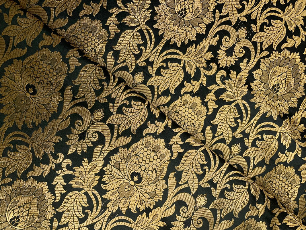 Black & Golden Floral Semi Brocade Fabric