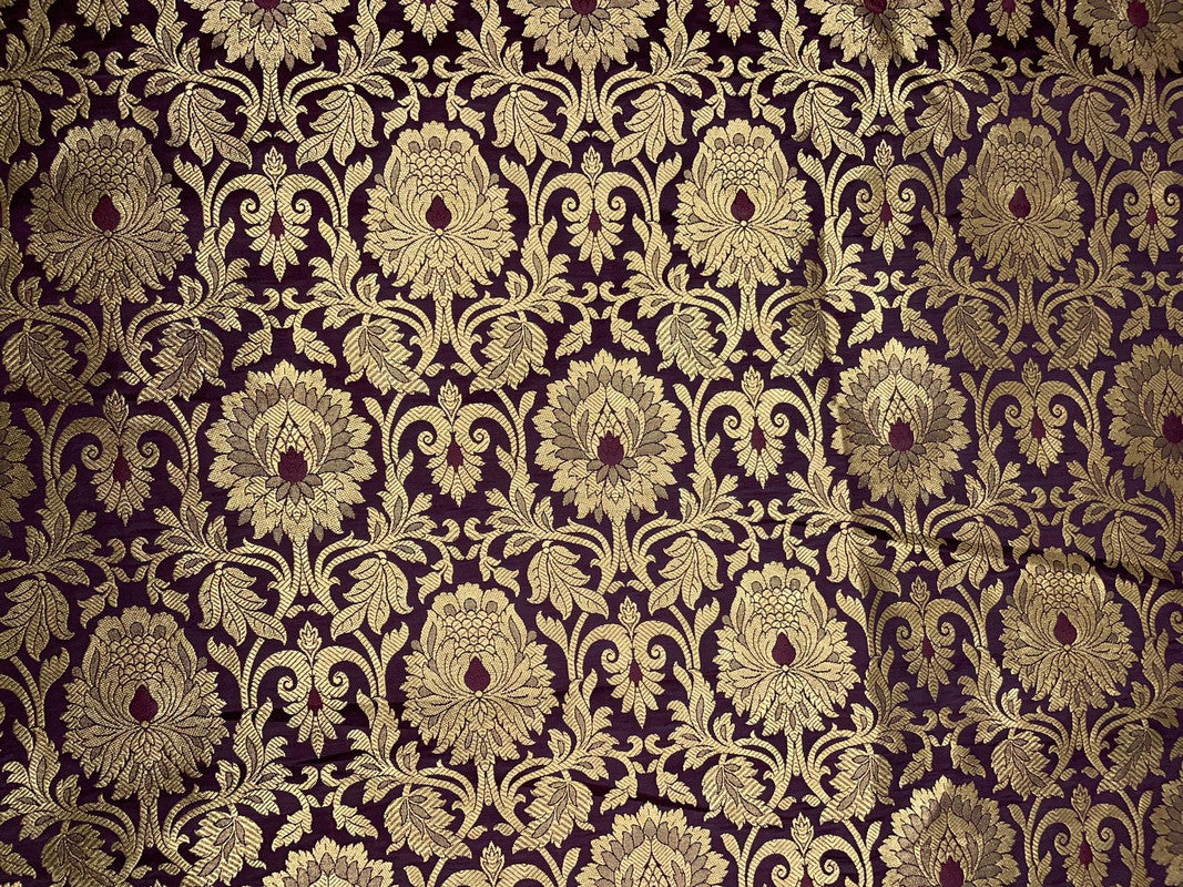 Wine & Golden Floral Semi Brocade Fabric