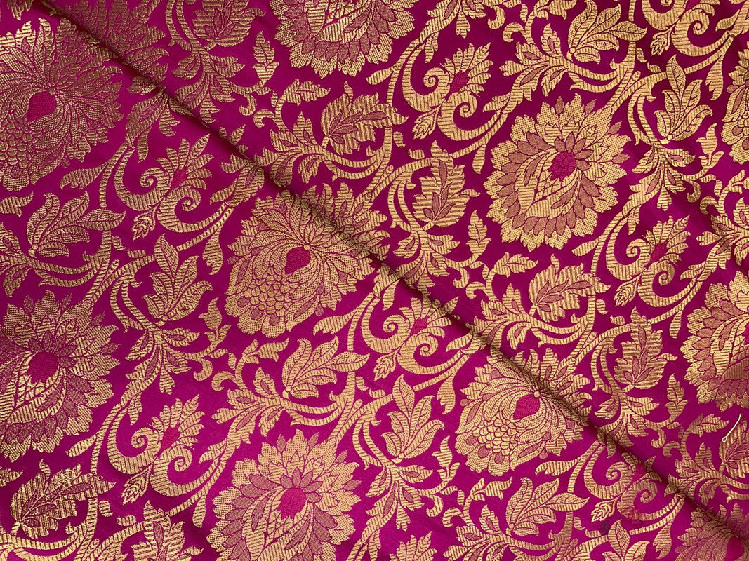 Magenta & Golden Floral Semi Brocade Fabric