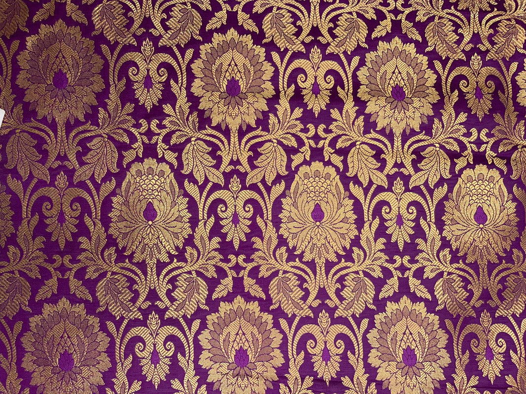 Purple & Golden Floral Semi Brocade Fabric