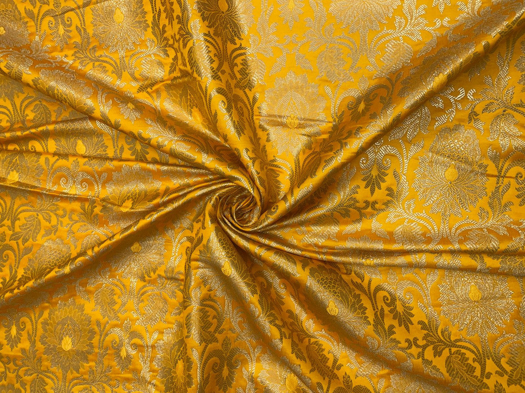 Bright Yellow Floral Semi Brocade Fabric