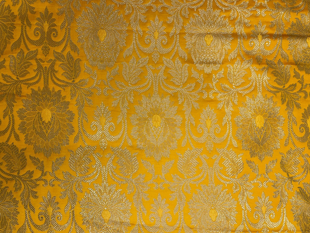 Bright Yellow Floral Semi Brocade Fabric