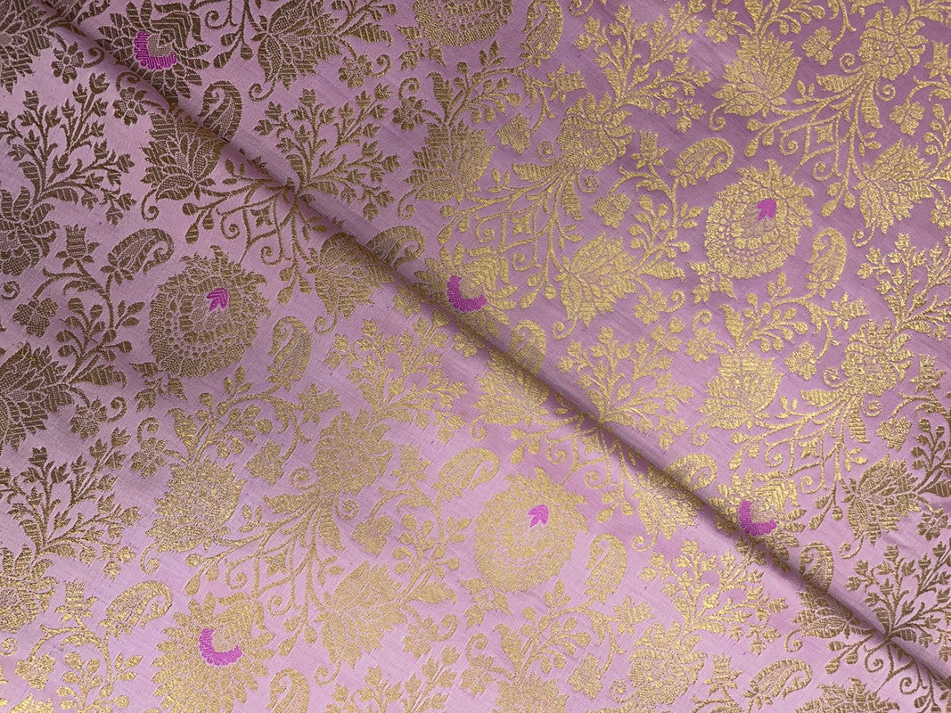 Baby Pink & Golden Floral Semi Brocade Fabric