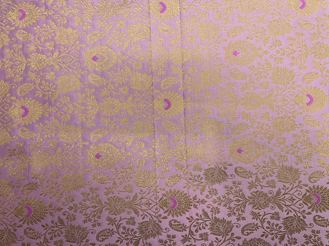 Baby Pink & Golden Floral Semi Brocade Fabric