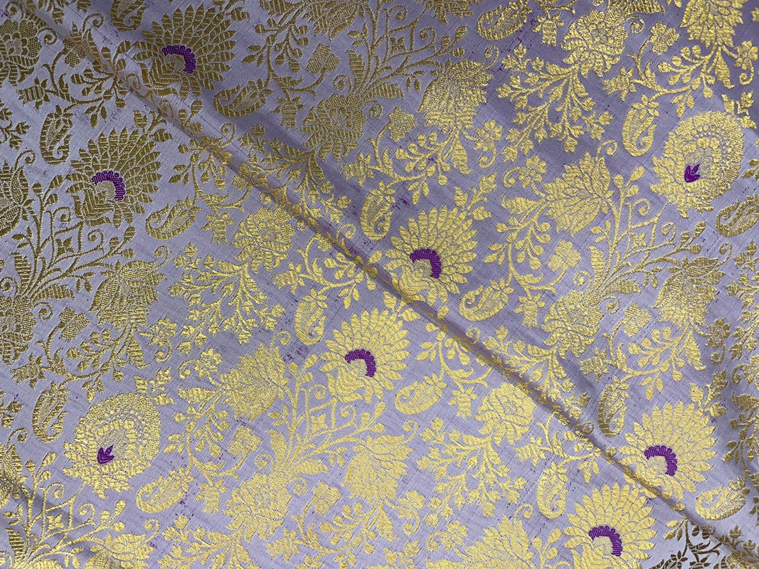 Lilac & Golden Floral Semi Brocade Fabric