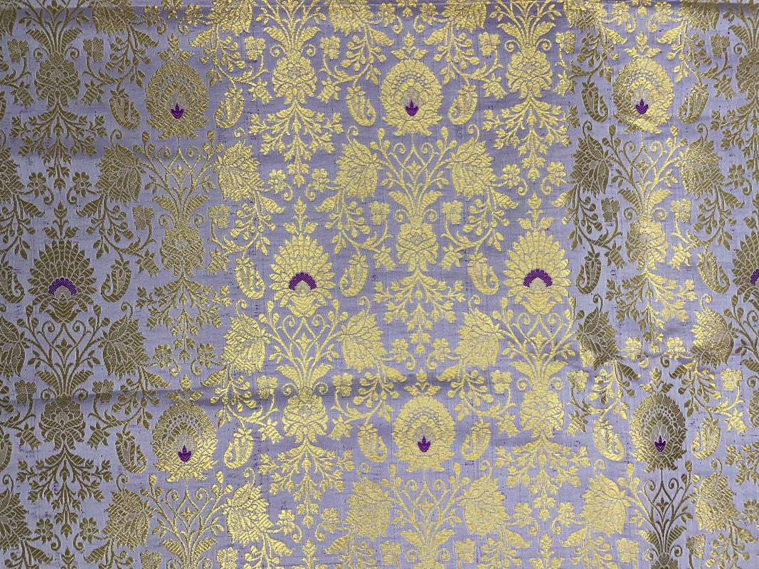 Lilac & Golden Floral Semi Brocade Fabric