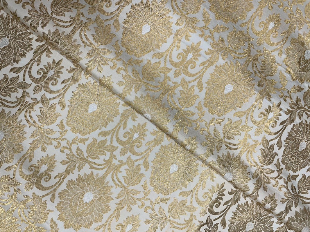 Cream & Golden Floral Semi Brocade Fabric