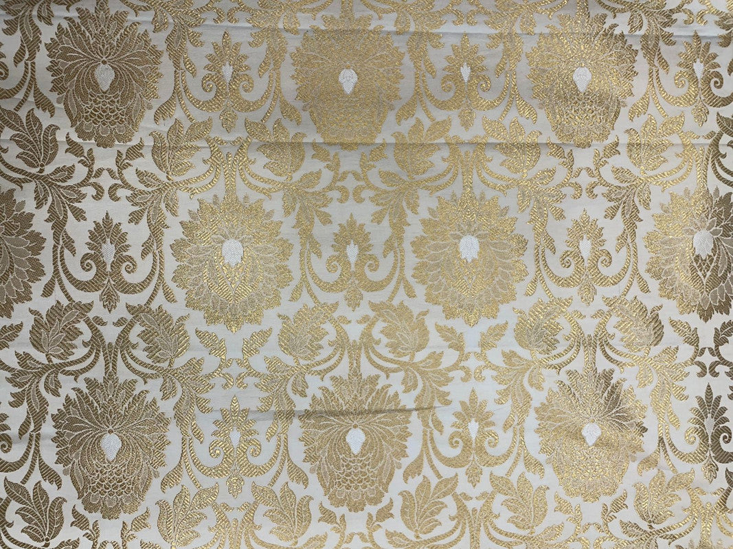 Cream & Golden Floral Semi Brocade Fabric