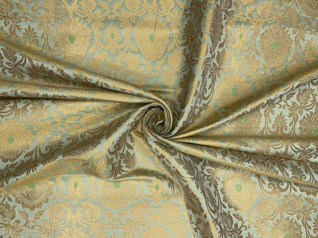 Sea Green Floral Semi Brocade Fabric